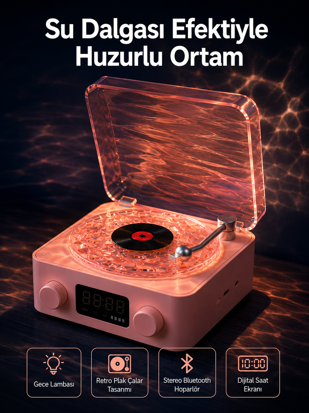 Retro Saatli Bluetooth Hoparlör – Gece Lambalı Kristal Ses Kalitesi Yeni Nesil - Lisinya