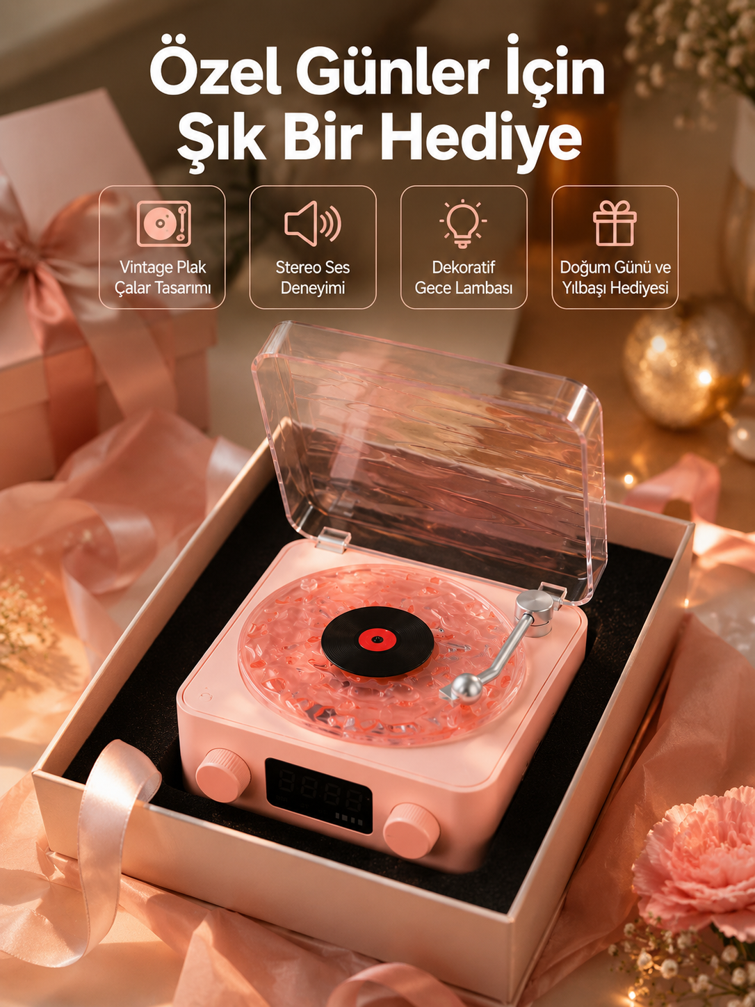 Retro Bluetooth Hoparlör – Yumuşak Gece Lambası ve Saat Göstergeli Yeni Nesil - Lisinya