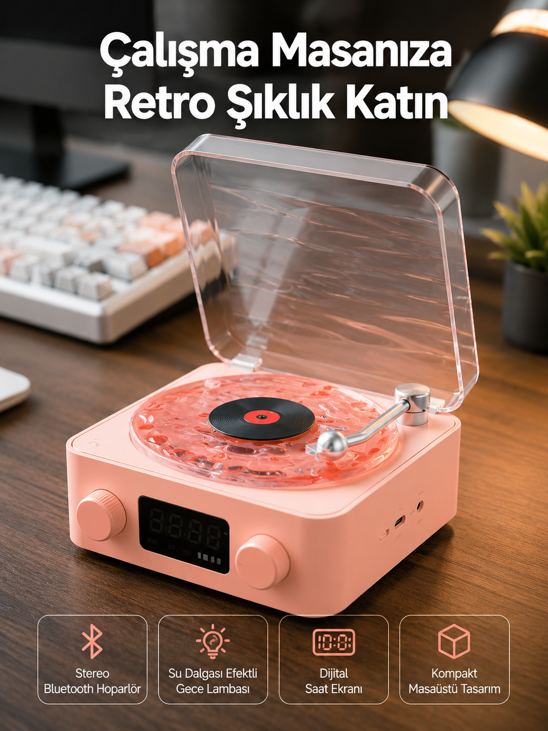 Retro Bluetooth Hoparlör – Kristal Ses, Gece Lambası, Saatli Tasarım Yeni Nesil - Lisinya