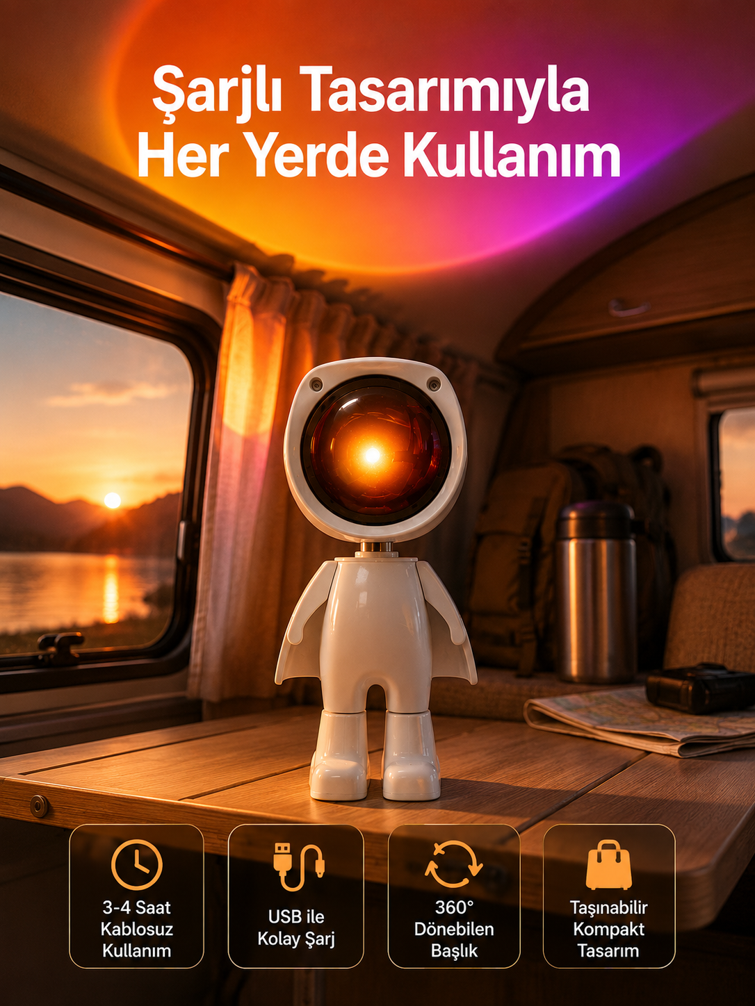 Gün Batımı Projektör Lamba Astronot Görünümlü Dekoratif Masa Lambası - Lisinya Gün Batımı Projektör Lamba Astronot Görünümlü Dekoratif Masa Lambası - Lisinya