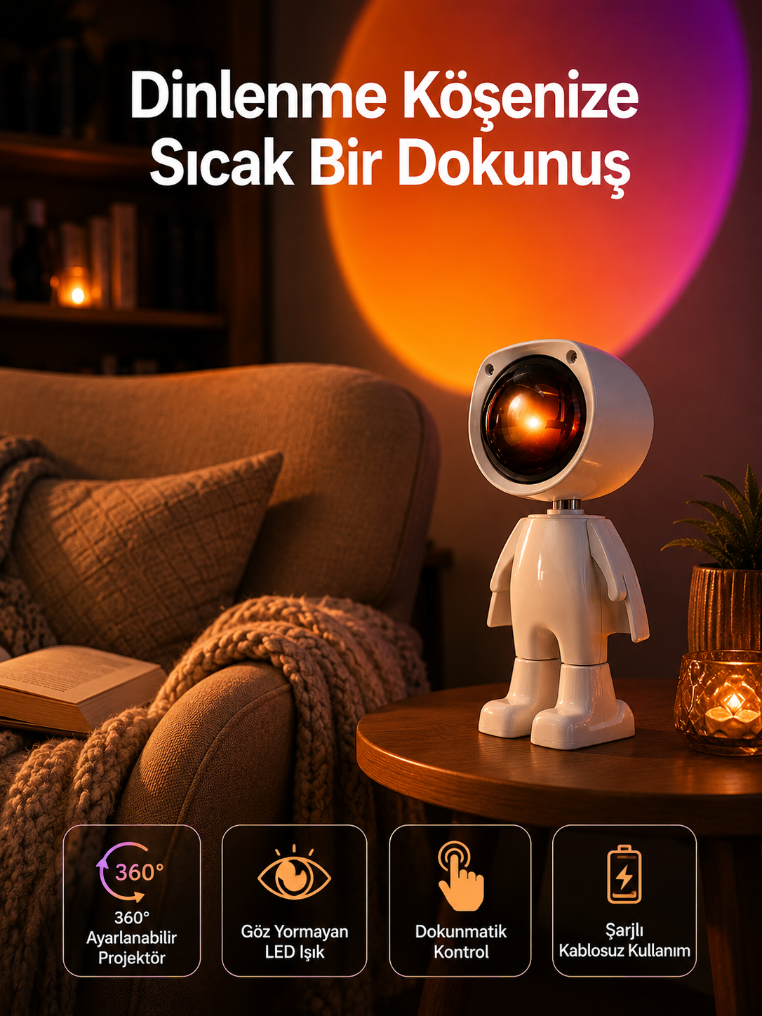180 Derece Dönebilen Astronot Masa ve Gece Lambası Projektör - Lisinya 180 Derece Dönebilen Astronot Masa ve Gece Lambası Projektör - Lisinya