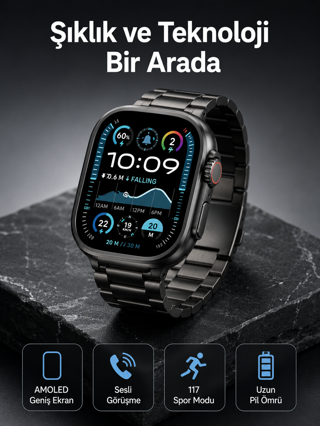 Akıllı Saat 3 Kordonlu Waterproof Adımsayar, Titreşim ve GPS Özelliği - Lisinya