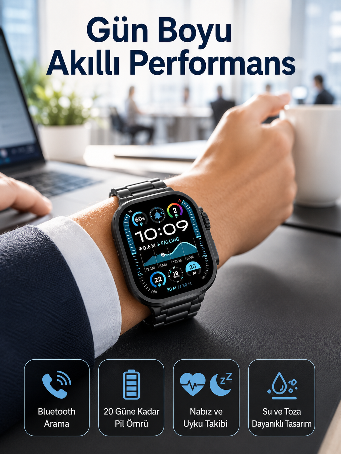 Akıllı Saat Arama Konuşma GPS ve NFC Özelliği 3 Kordonlu Amoled Ekran - Lisinya