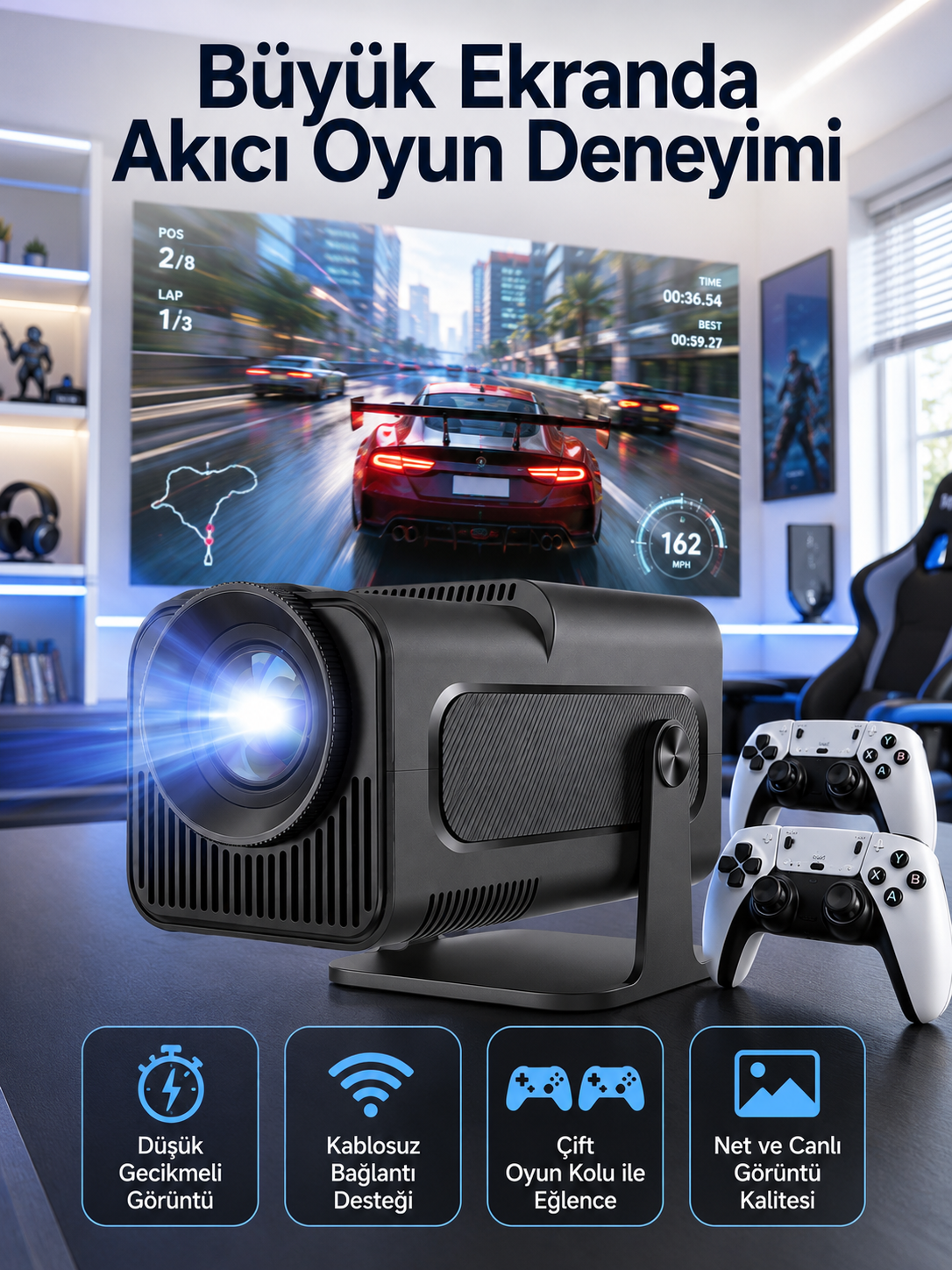 Çift Kollu Game Box Projeksiyon Cihazı Kumandalı Android Tv Dahili Hoparlör - Lisinya Çift Kollu Game Box Projeksiyon Cihazı Kumandalı Android Tv Dahili Hoparlör - Lisinya