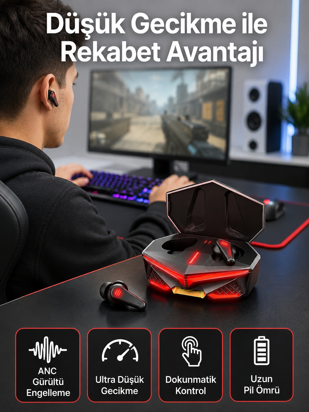 Bluetooth Kulaklık HD Ses Kaliteli Işıklı Metal Kasa Ios Android Uyumlu Mikrofonlu - Lisinya