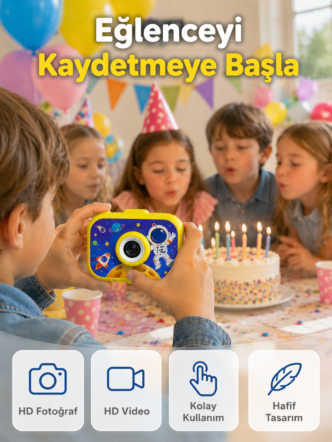 Şarjlı Çocuk Dijital Kamera Ön Arka Kamera Destekli HD Fotoğraf Video Çekimi Mini Tripodlu - Lisinya Şarjlı Çocuk Dijital Kamera Ön Arka Kamera Destekli HD Fotoğraf Video Çekimi Mini Tripodlu - Lisinya