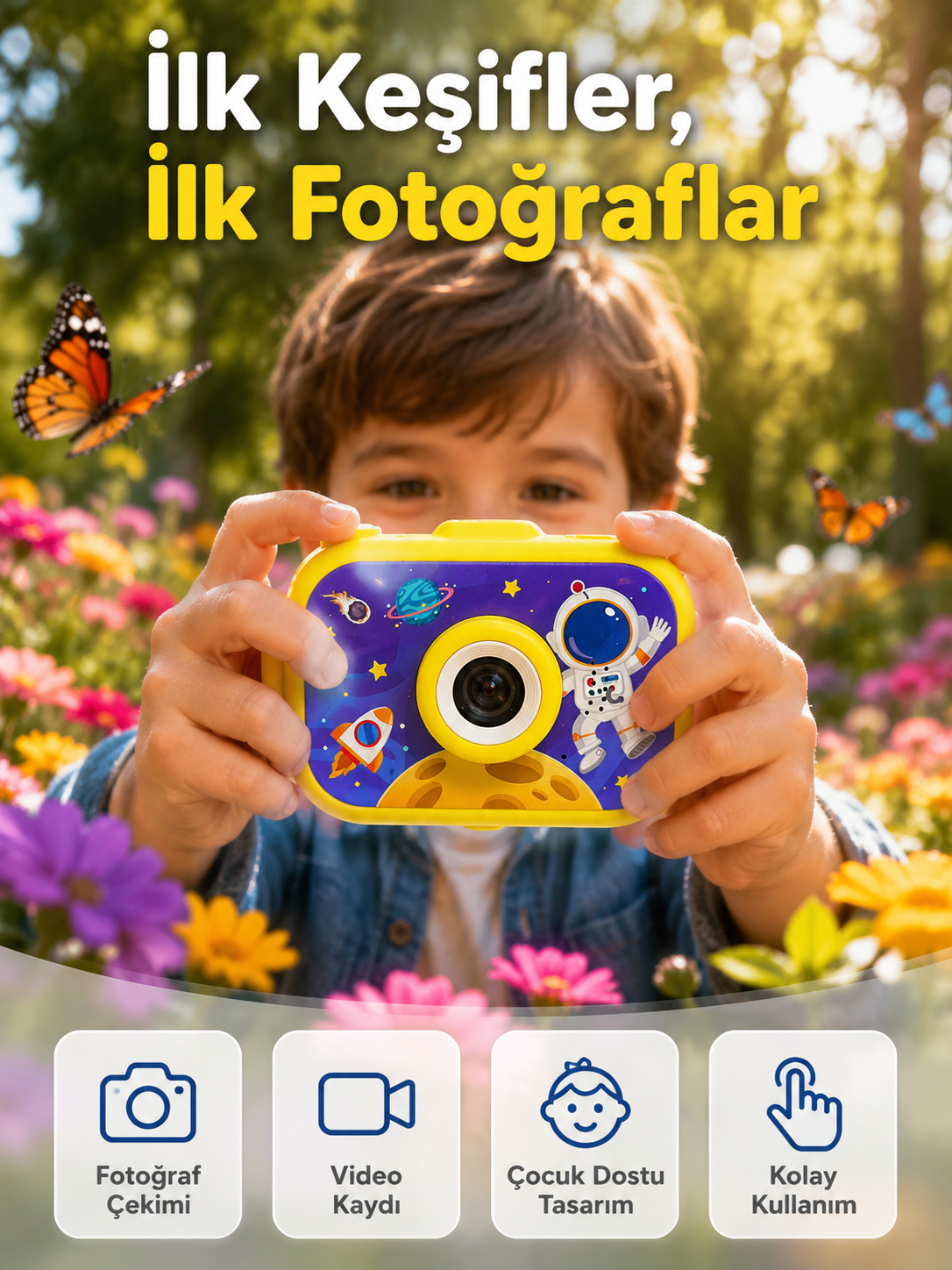 Mini Çocuk Dijital Fotoğraf Makinesi Type-C Şarjlı HD Video Kamera 2.0 İnç TFT Renkli Ekran - Lisinya