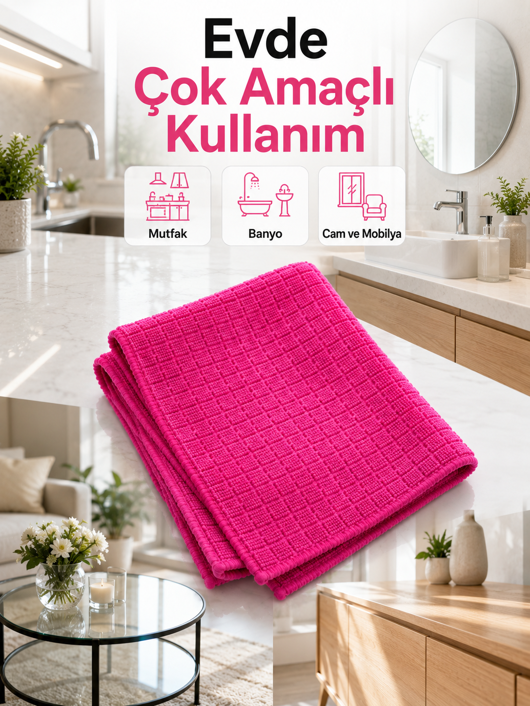 Mikrofiber Temizlik Bezi 40x40 cm Pembe İz Bırakmayan Çok Amaçlı Temizlik Bezi - Lisinya Mikrofiber Temizlik Bezi 40x40 cm Pembe İz Bırakmayan Çok Amaçlı Temizlik Bezi - Lisinya