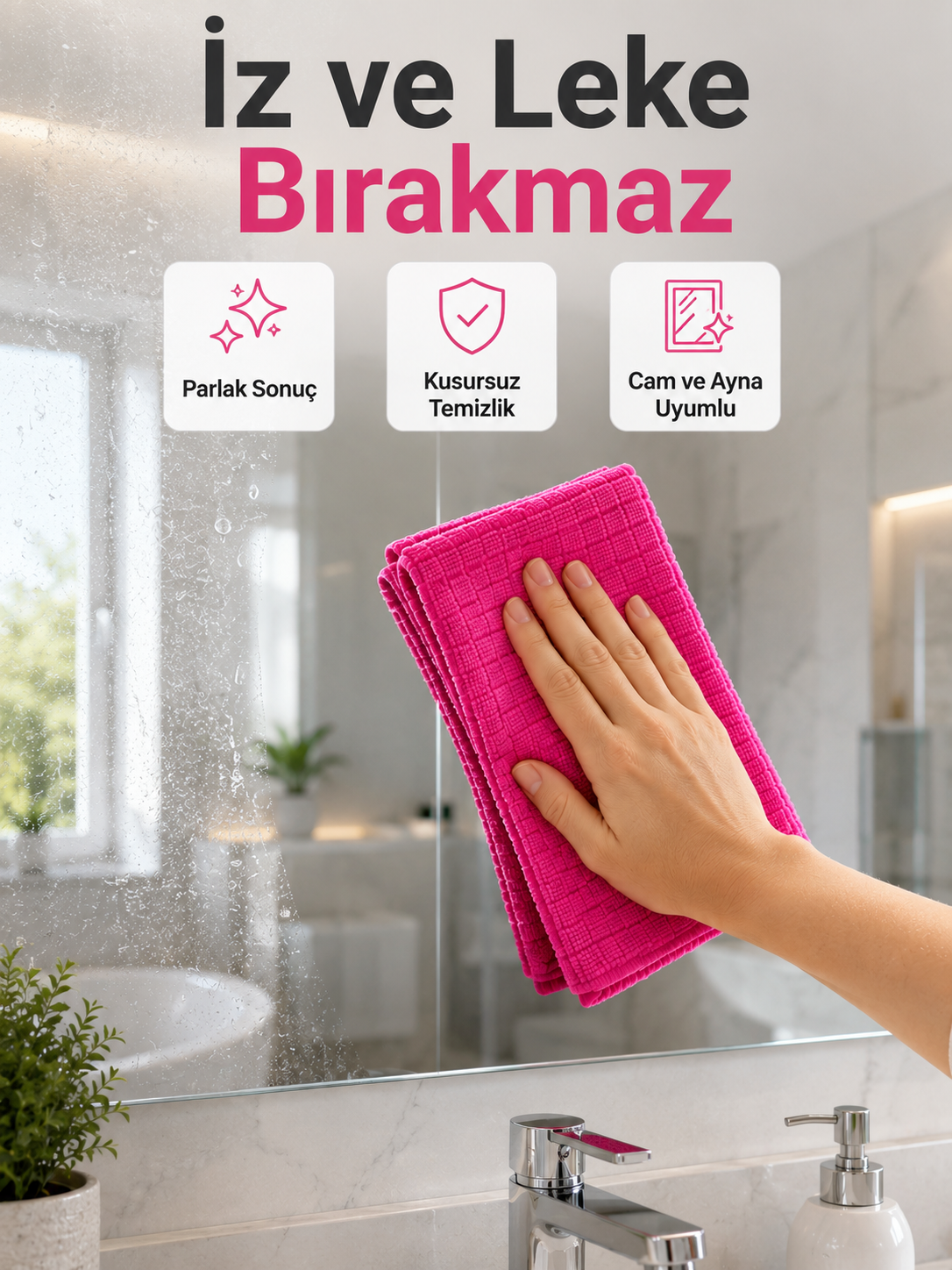 Yüksek Su Emici Mikrofiber Temizlik Bezi Cam, Mutfak ve Banyo Temizliği - Lisinya