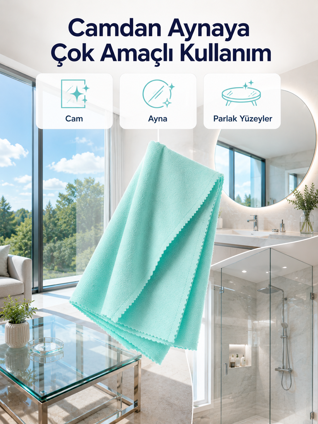 40x60 Mikrofiber Cam Temizlik Bezi İz ve Tüy Bırakmayan Profesyonel Cam Silme Bezi - Lisinya