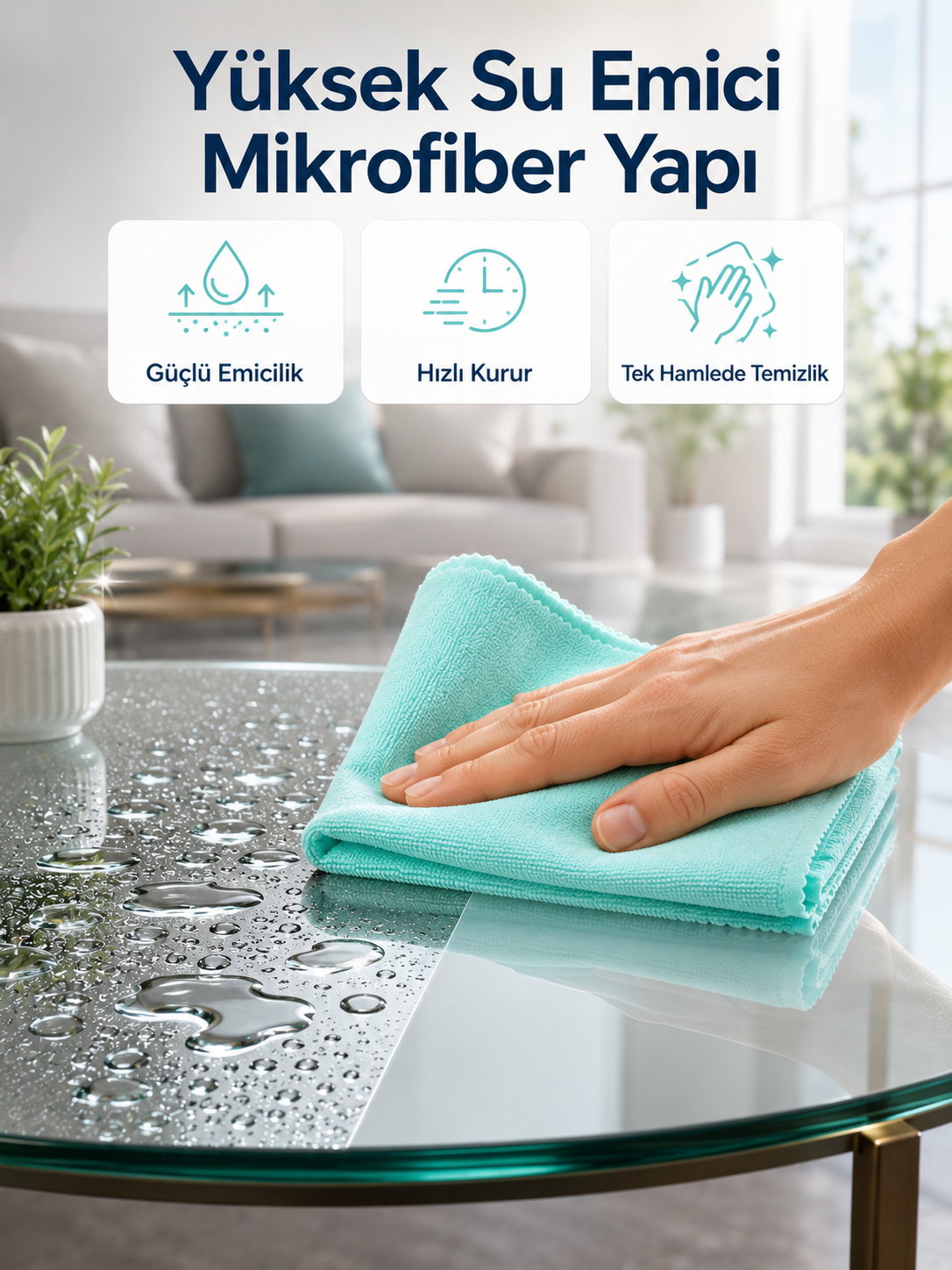 Cam Ayna ve Parlak Yüzeyler İçin Mikrofiber Temizlik Bezi Leke ve İz Bırakmaz - Lisinya