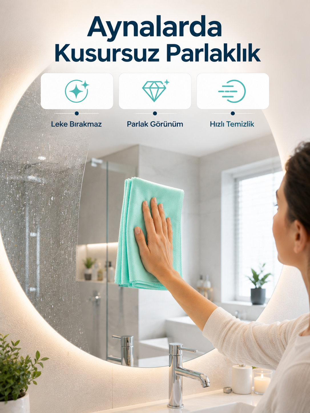 Cam Temizlik Bezi Yüksek Emici Mikrofiber Bez Cam Ayna ve Vitrin Temizliği - Lisinya
