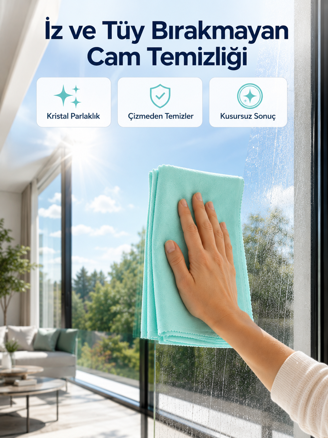 Çok Amaçlı Mikrofiber Cam Bezi Cam Ayna Duşakabin ve Parlak Yüzey Temizlik Bezi - Lisinya