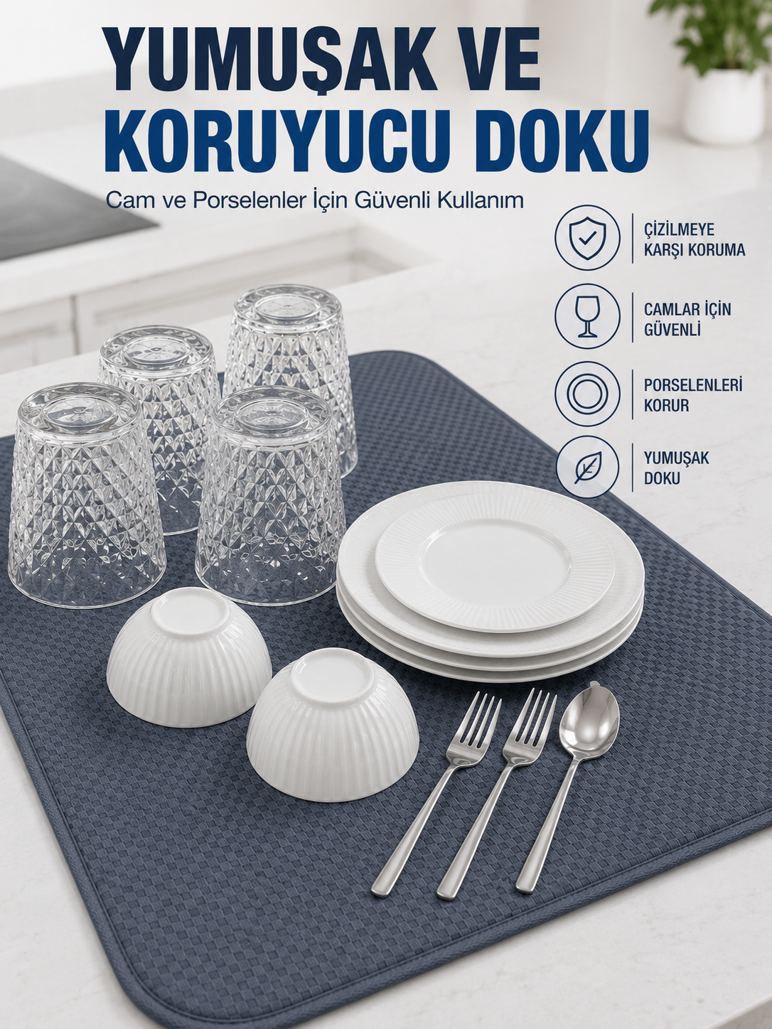 Su Emici Bulaşık Kurutma Matı Kaydırmaz ve Yumuşak Dokulu Kurutmalık - Lisinya Su Emici Bulaşık Kurutma Matı Kaydırmaz ve Yumuşak Dokulu Kurutmalık - Lisinya