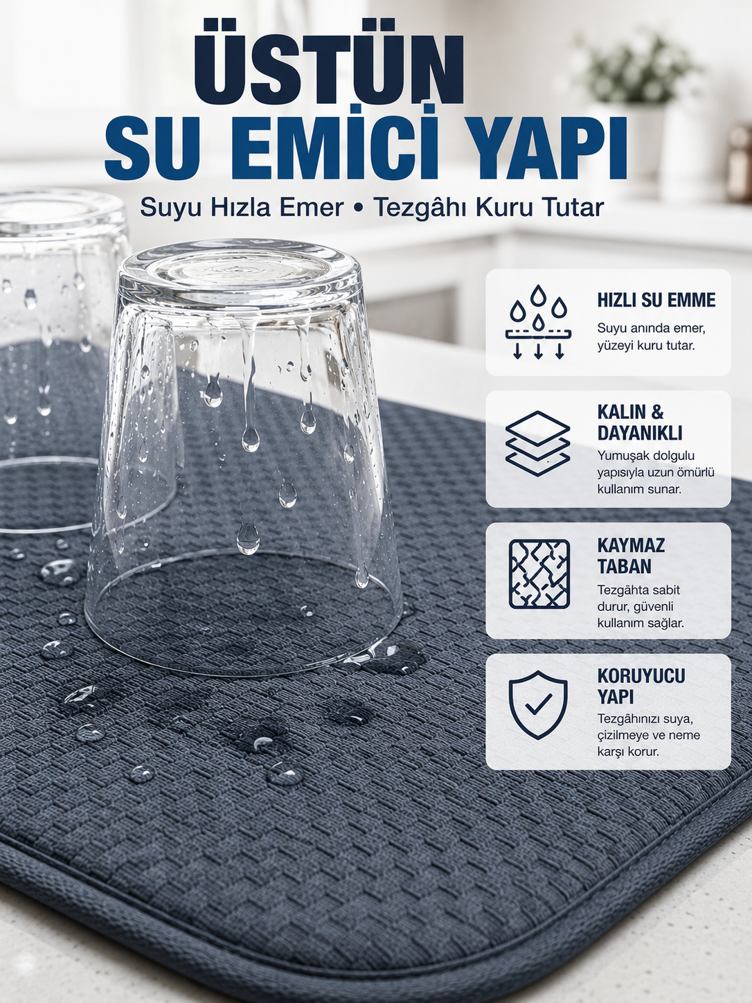 Katlanabilir Bulaşık Kurutma Matı Hızlı Kuruyan Su Emici Mutfak Matı - Lisinya