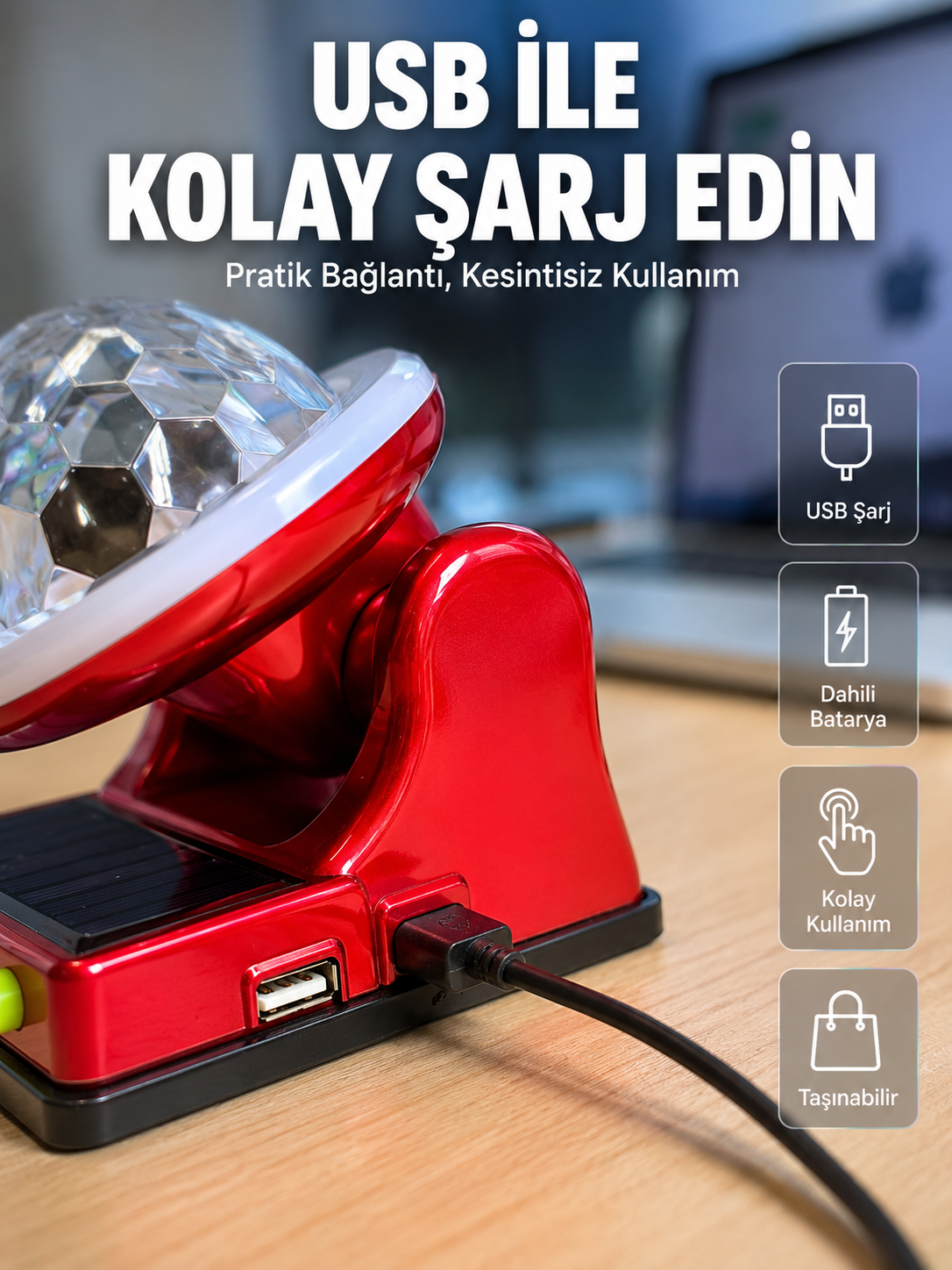 Güneş Enerjili LED Disco Lamba Şarjlı RGB Parti ve Dekoratif Aydınlatma Lambası - Lisinya