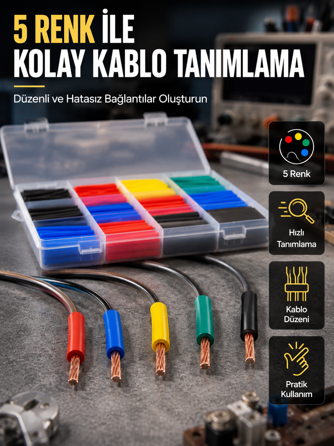 560 Parça Isı Makaron Seti Elektrik, Otomotiv ve Elektronik İçin Profesyonel İzolasyon Kiti - Lisinya