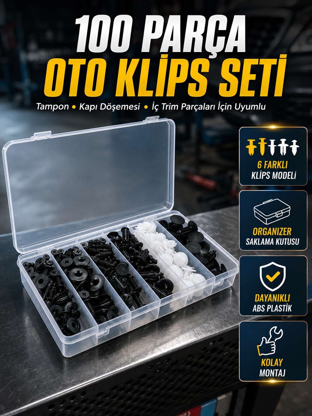100 Parça Oto Döşeme Klipsi Seti Tampon, Kapı Paneli ve Plastik Trim Sabitleme Klipsleri - Lisinya 100 Parça Oto Döşeme Klipsi Seti Tampon, Kapı Paneli ve Plastik Trim Sabitleme Klipsleri - Lisinya