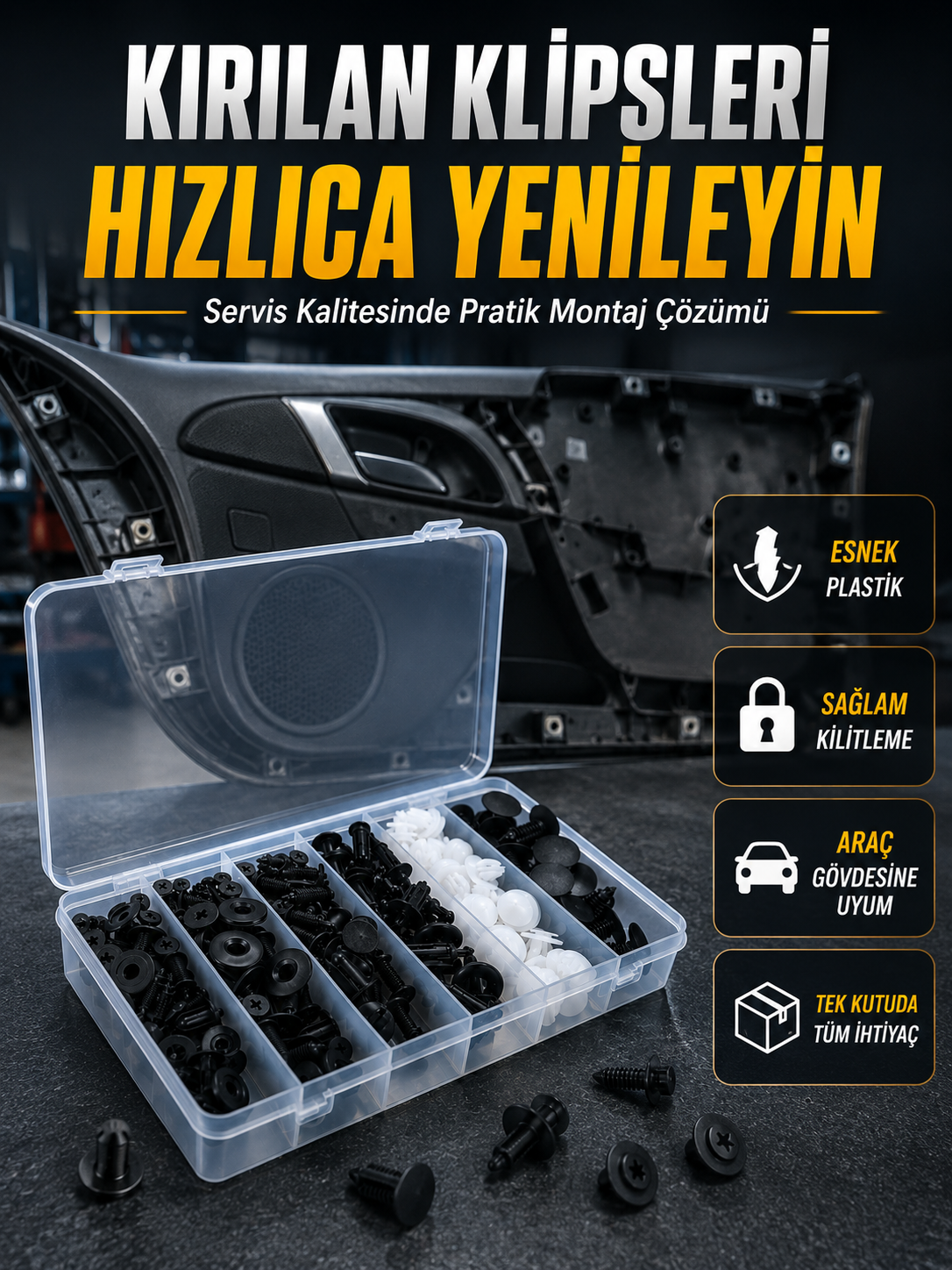 Universal Araç Döşeme Klipsi ve Tampon Sabitleme Pimi Seti 100 Parça Organizer Kutulu - Lisinya Universal Araç Döşeme Klipsi ve Tampon Sabitleme Pimi Seti 100 Parça Organizer Kutulu - Lisinya