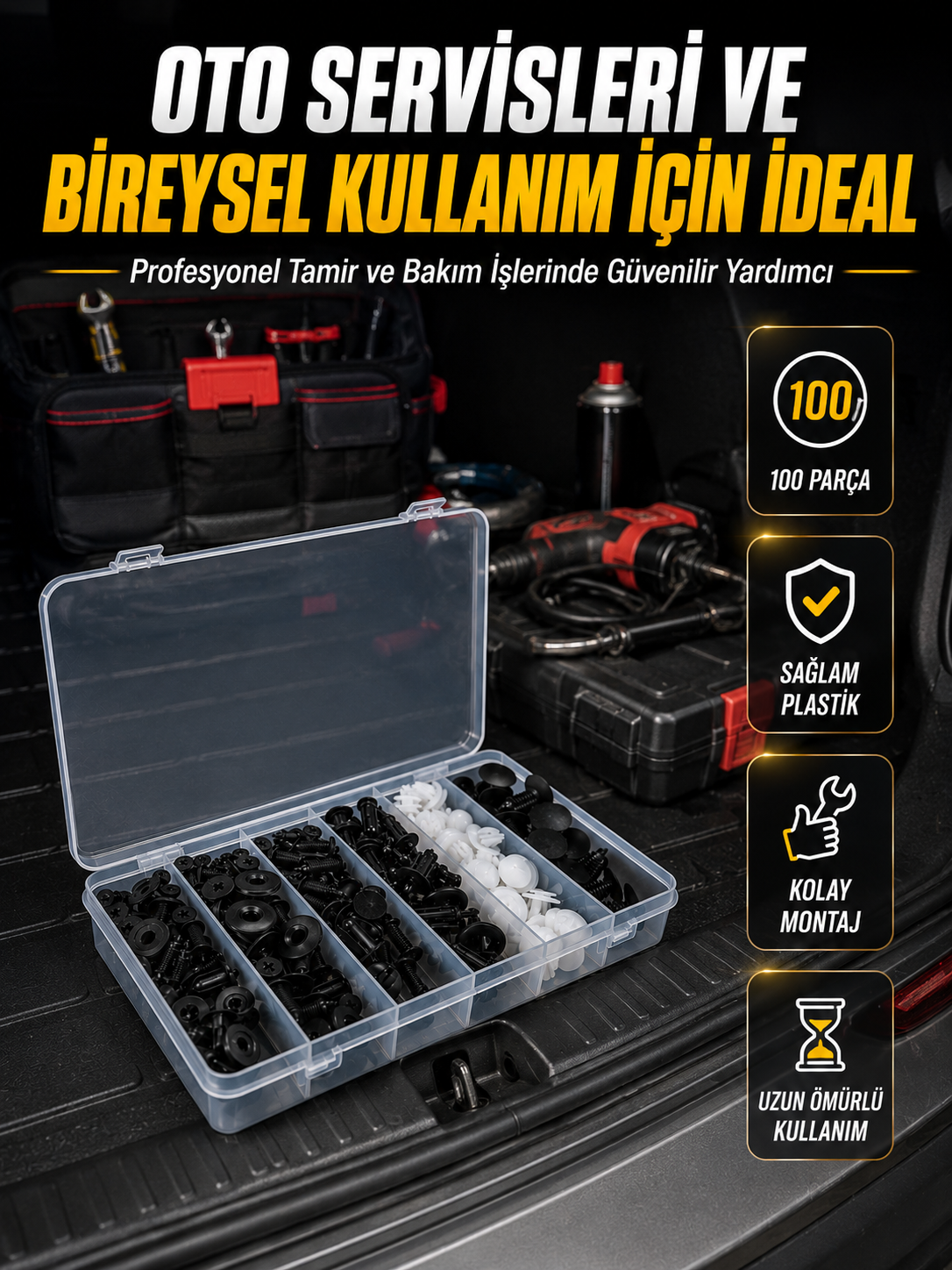 Araç Kapı Döşemesi ve Tampon Klipsi Seti Universal Plastik Sabitleme Klipsi 100 Parça - Lisinya