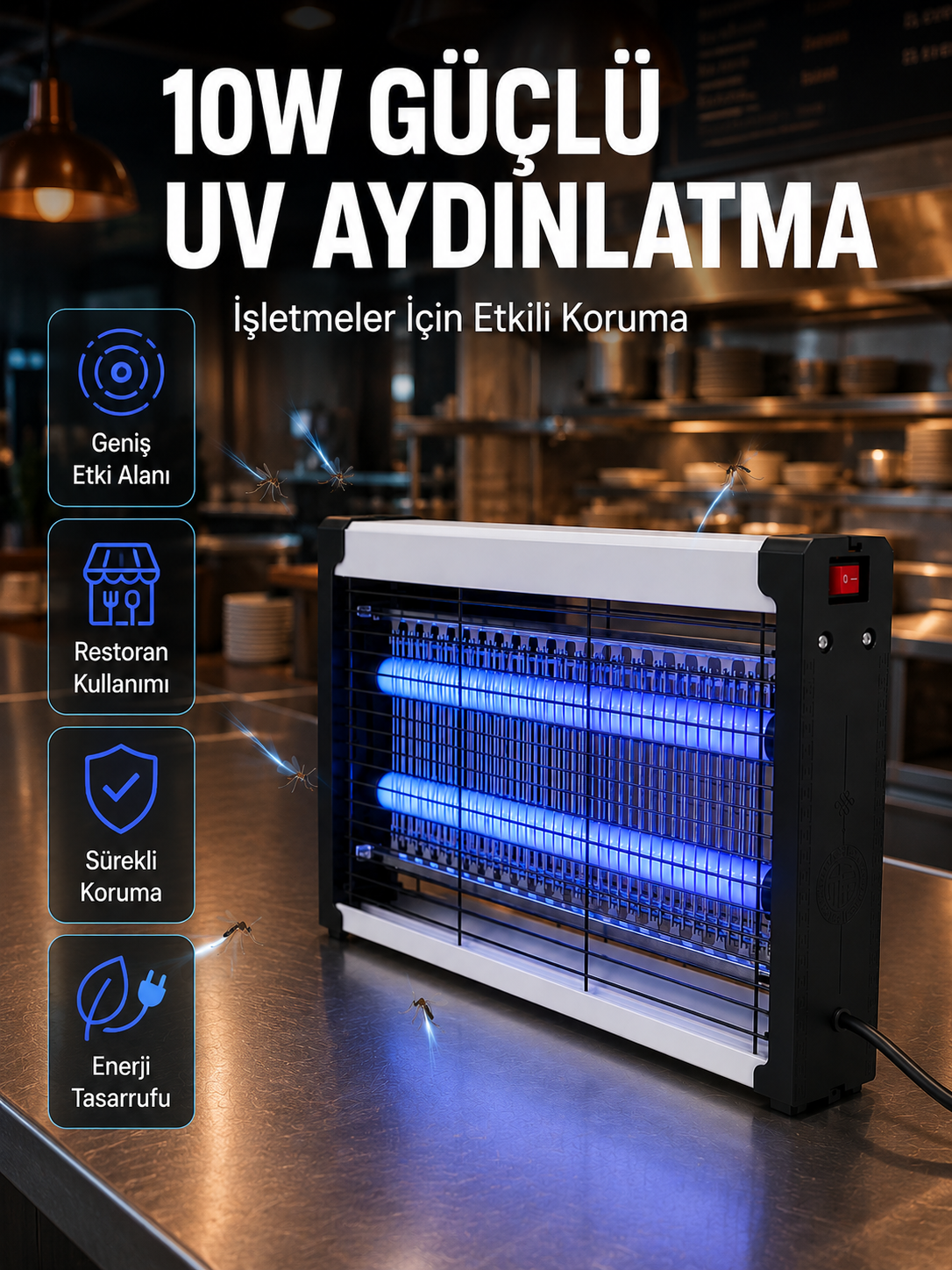 Elektrikli UV Sinek Öldürücü Lamba 10W Sessiz ve Kimyasalsız Haşere Kontrol Cihazı - Lisinya