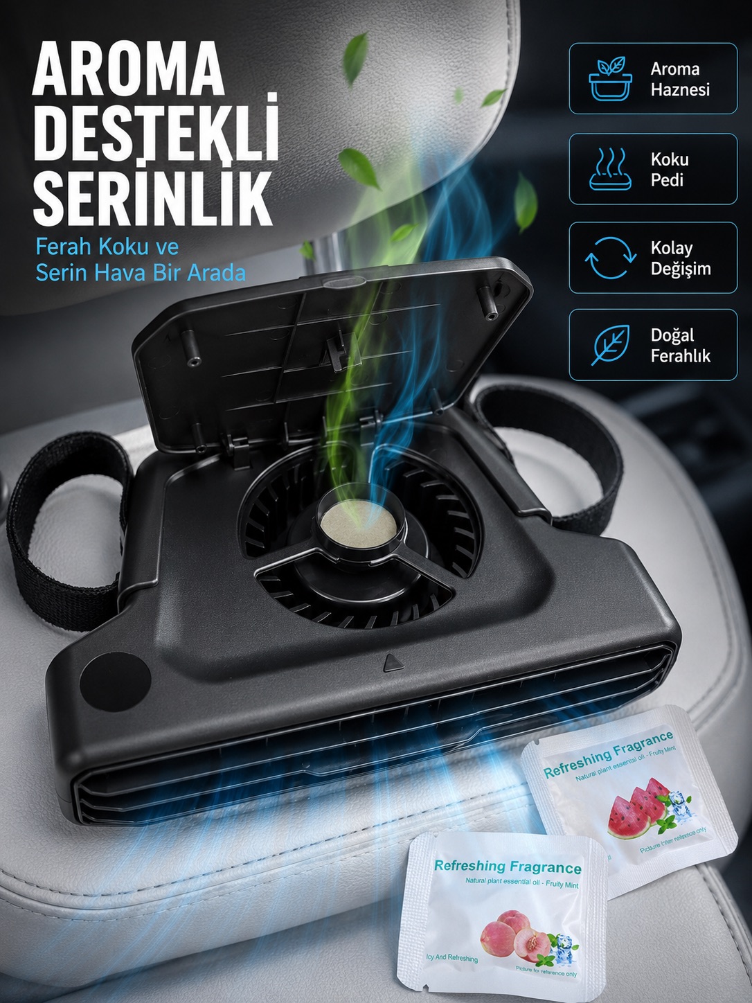 USB Şarjlı Araç Boyun Soğutucu Fan 5 Kademeli Sessiz Çalışan Turbo Fan - Lisinya