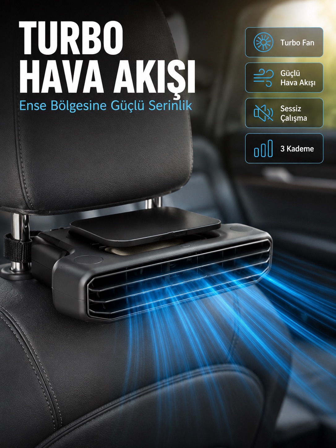 Aroma Hazneli Araç Koltuk Başlığı Fanı 5 Kademeli Güçlü Hava Akışı Sunan Soğutucu - Lisinya Aroma Hazneli Araç Koltuk Başlığı Fanı 5 Kademeli Güçlü Hava Akışı Sunan Soğutucu - Lisinya