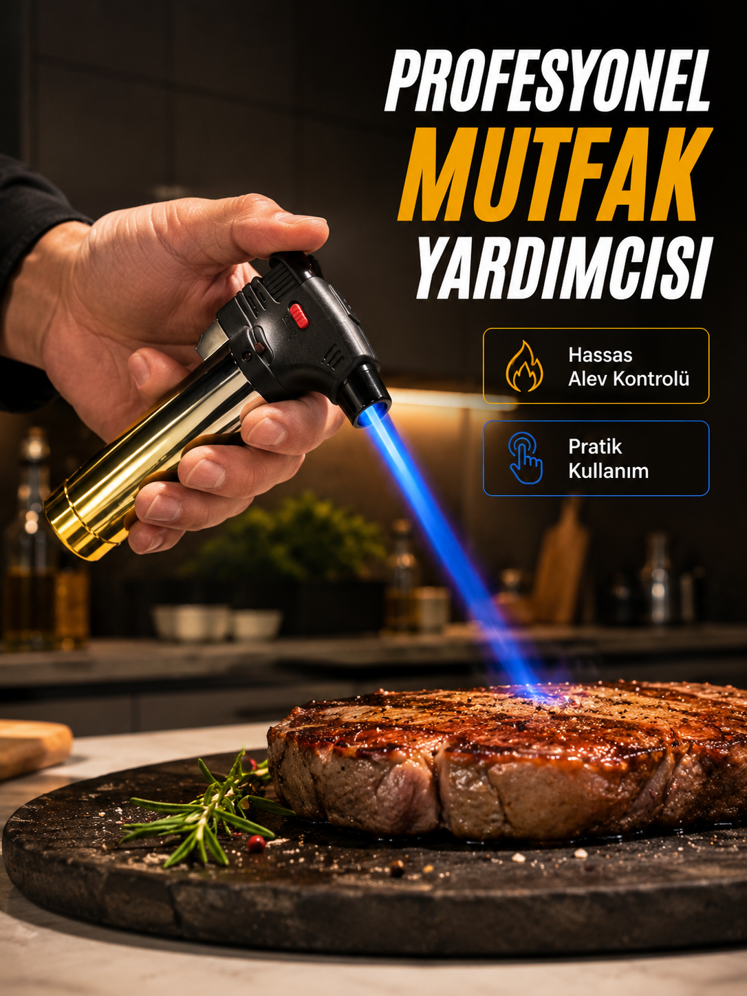 Rüzgar Ateşli Pürmüz Çakmak Ayarlanabilir Alev Güçlü Jet Alevli Gazlı Çakmak - Lisinya