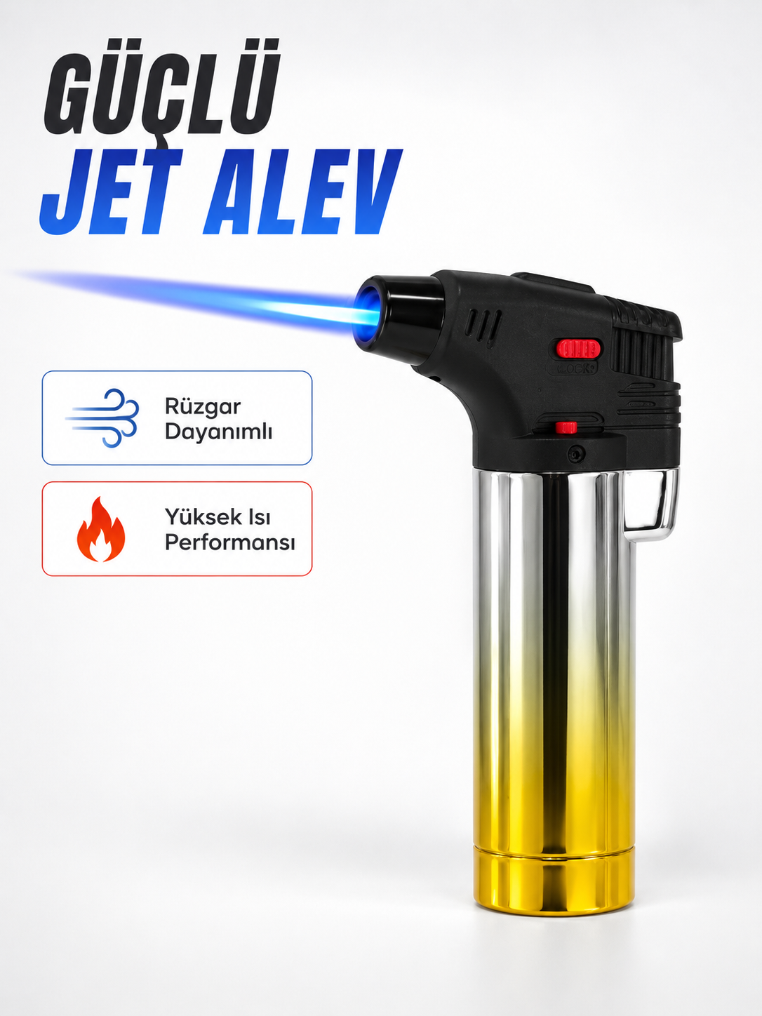 Metal Gövdeli Pürmüz Çakmak Ayarlanabilir Alevli Rüzgar Dayanıklı Tasarım - Lisinya