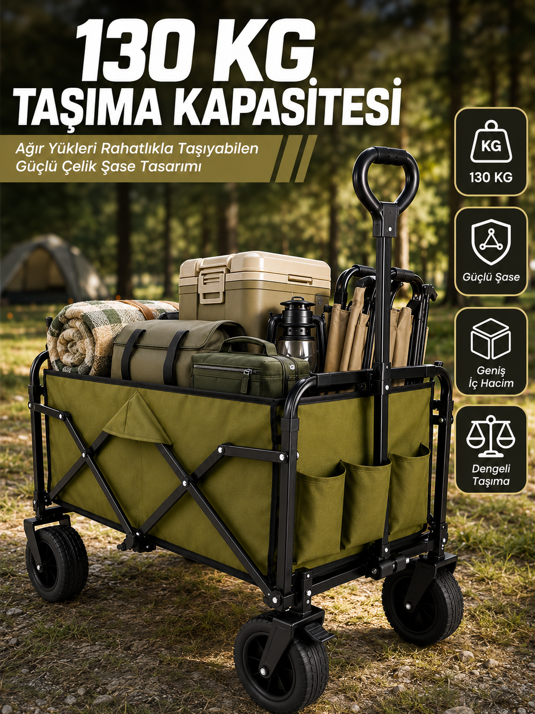 Kamp, Piknik, Plaj ve Alışveriş İçin Çok Amaçlı Katlanabilir Wagon - Lisinya