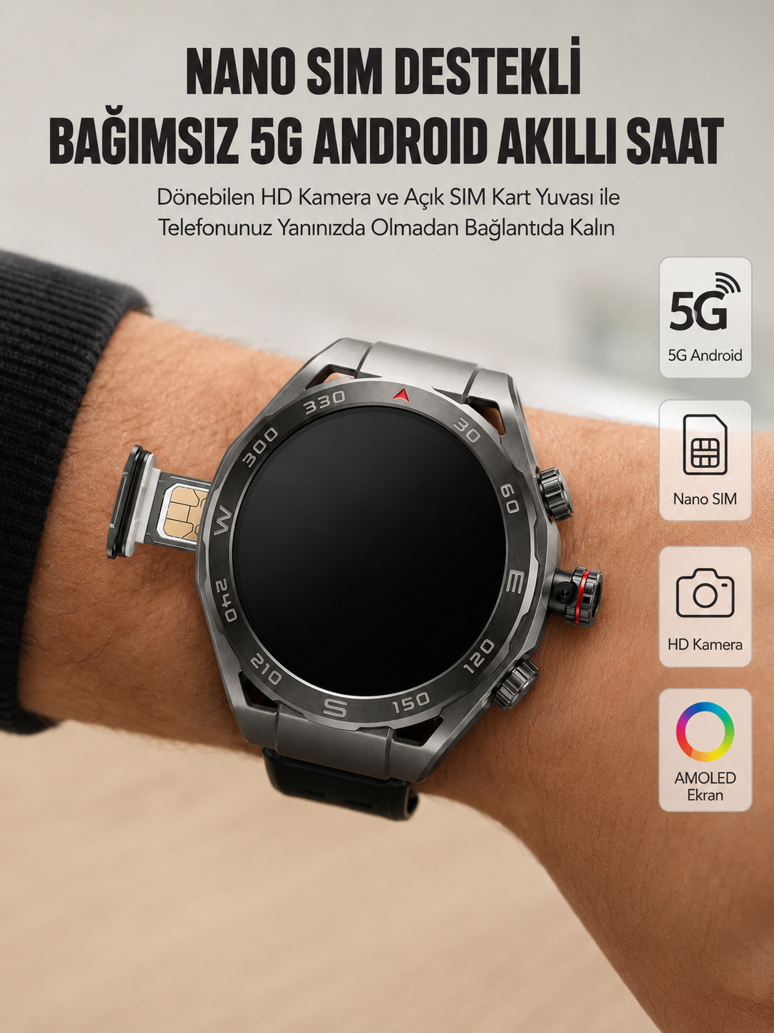 Kameralı 5G Android Akıllı Saat AMOLED Ekran Wi-Fi GPS SIM Kart Destekli - Lisinya Kameralı 5G Android Akıllı Saat AMOLED Ekran Wi-Fi GPS SIM Kart Destekli - Lisinya