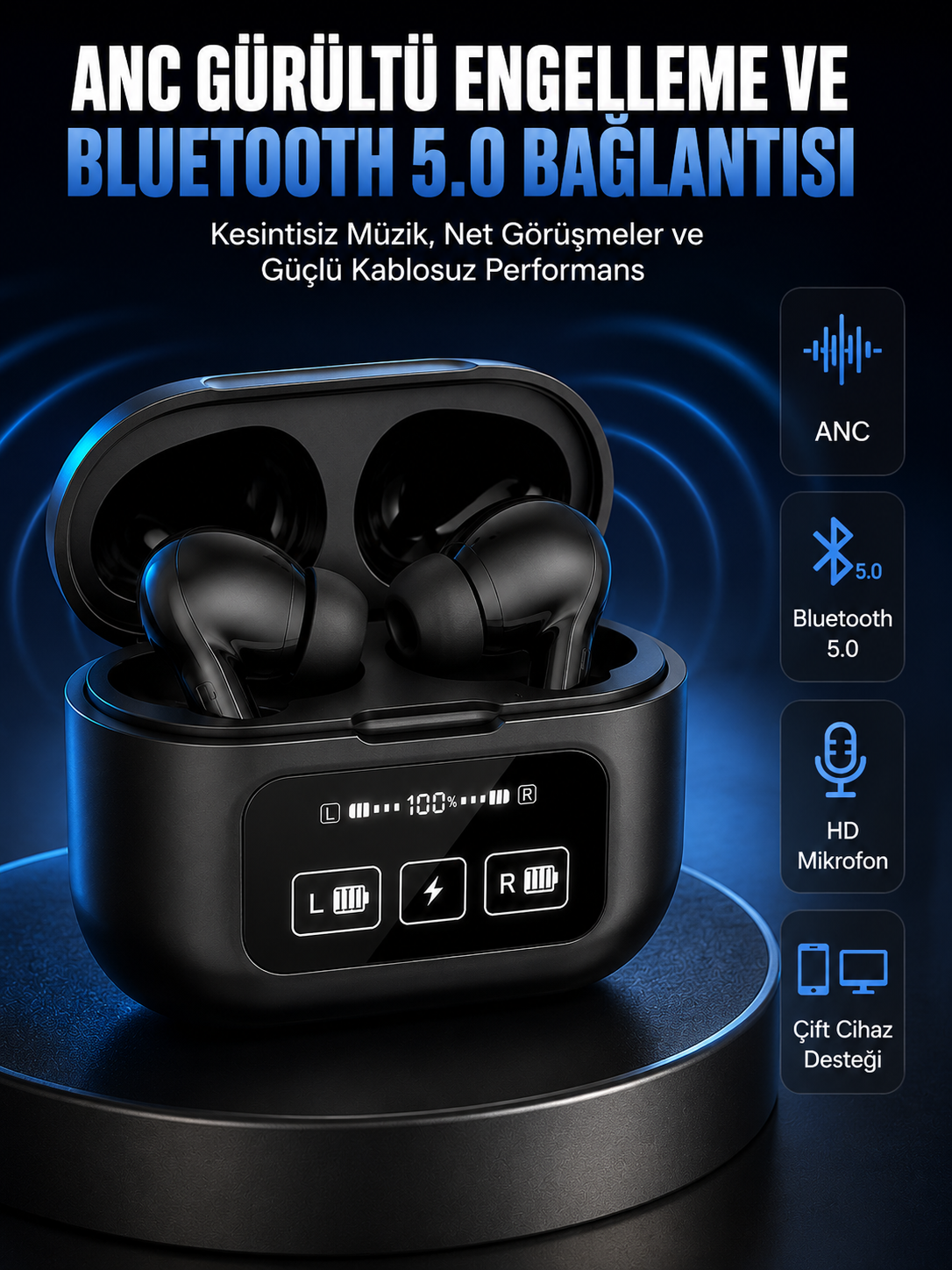 Yeni Nesil Pro Ekranlı Bluetooth Kulaklık 5.0 Bluetooth - Lisinya