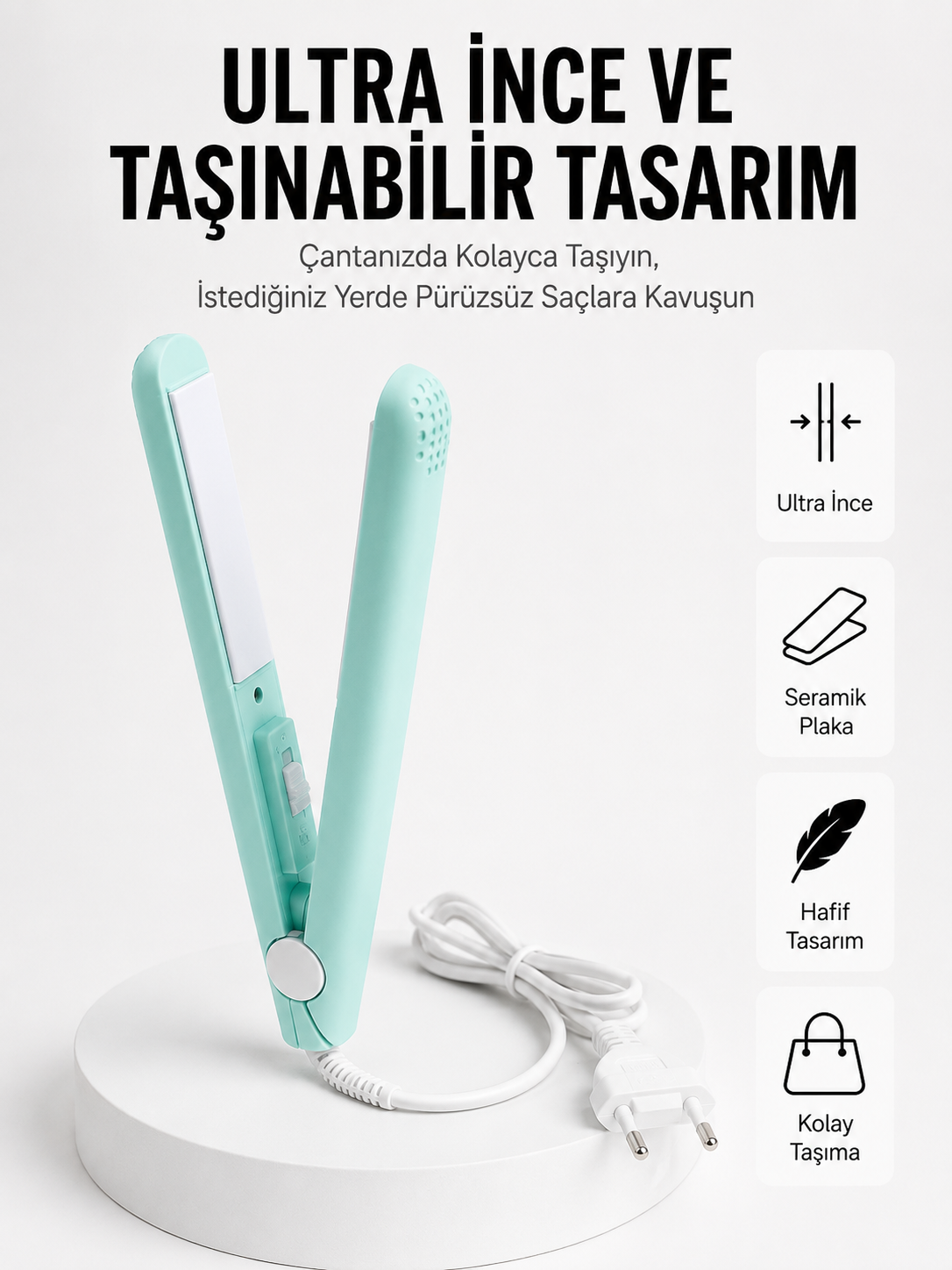 Seyahat Tipi Taşınabilir Saç Düzleştirici Saç Şekillendirici Yüksek Isı Ayarlı - Lisinya