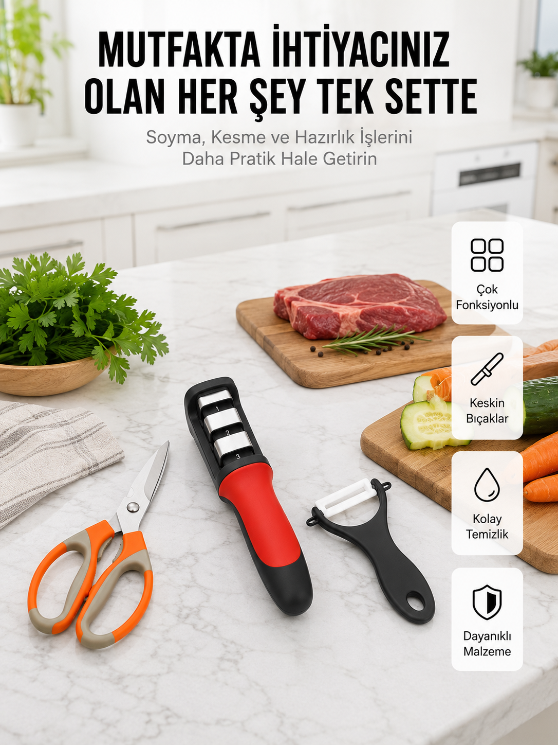 Profesyonel Mutfak Makas Seti – Kesim Makası + Soyacak + Bileyici Yeni Nesil - Lisinya Profesyonel Mutfak Makas Seti – Kesim Makası + Soyacak + Bileyici Yeni Nesil - Lisinya