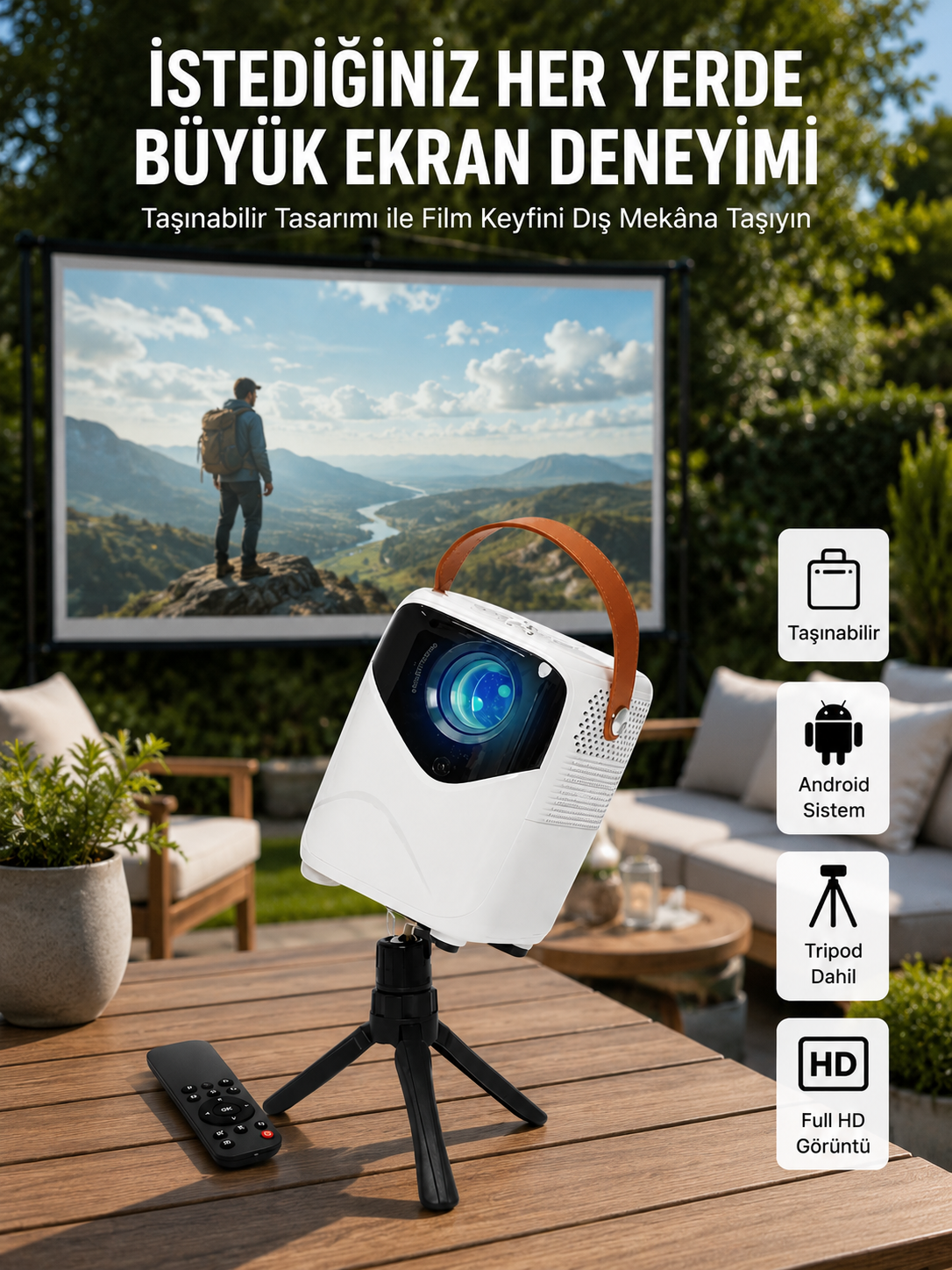 HD Ayaklı Portatif Projeksiyon Cihazı Android İşlemcili Sinema Projektörü - Lisinya