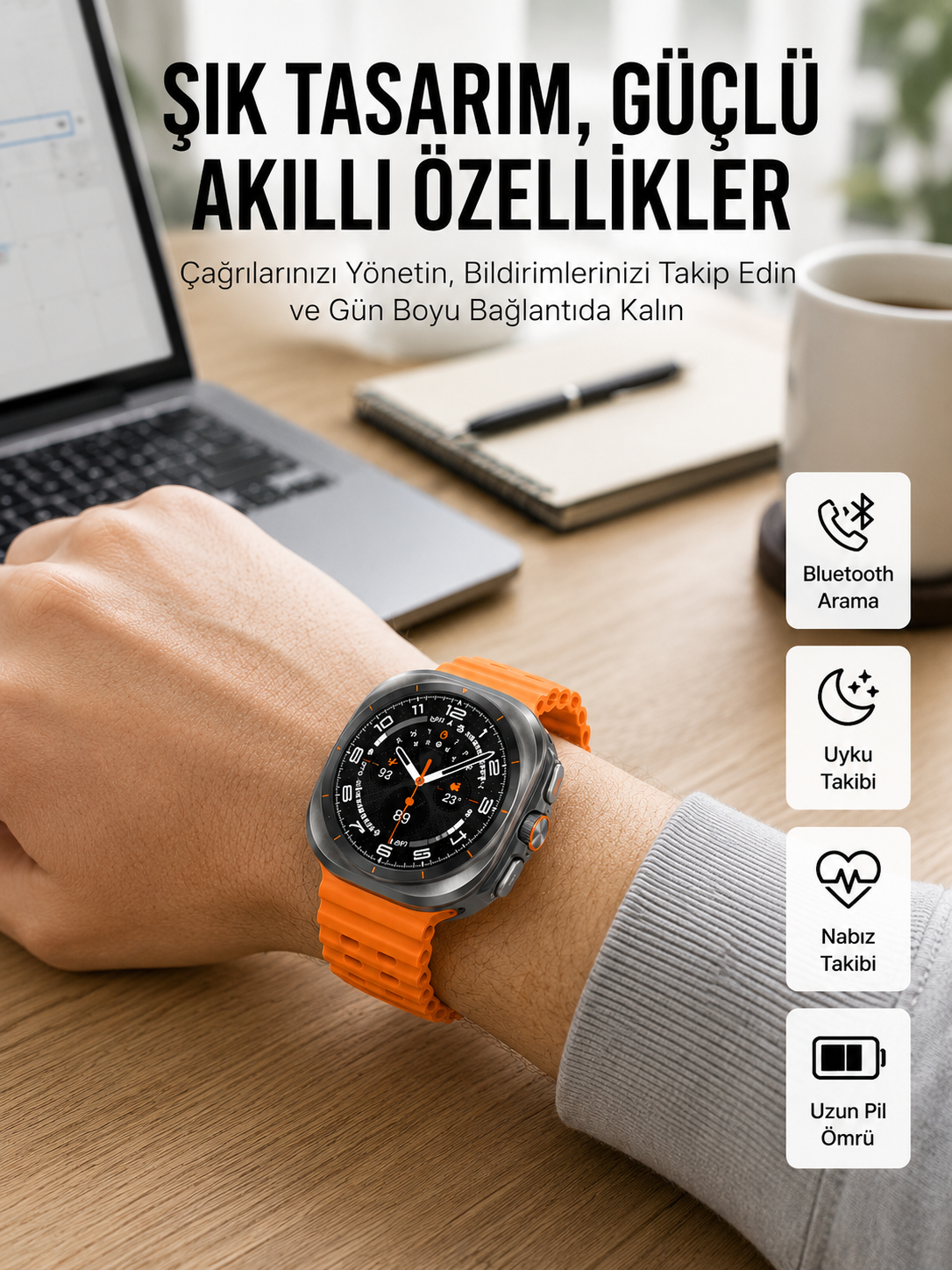 2025 Model Gelişmiş Özellikli Nabız Sensörlü Spor Takibi Yapabilen Titreşimli Saat - Lisinya