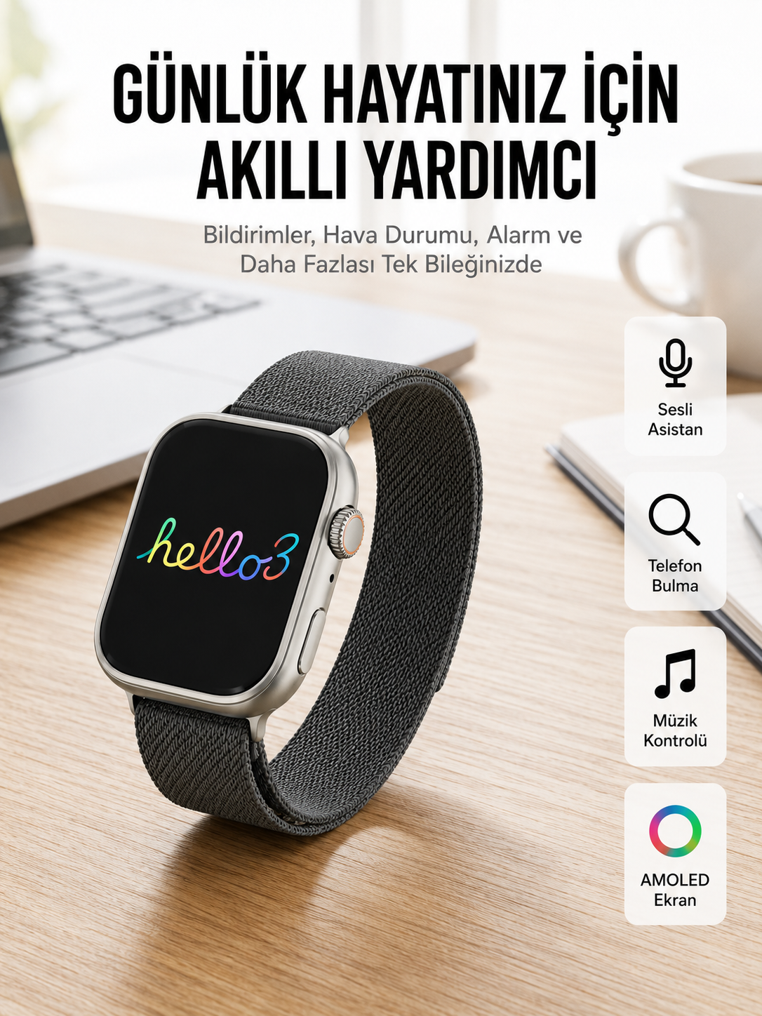 Android ve İOS Uyumlu Uyku ve Sağlık Takibi Yapabilen 3 Kordonlu Akıllı Saat - Lisinya