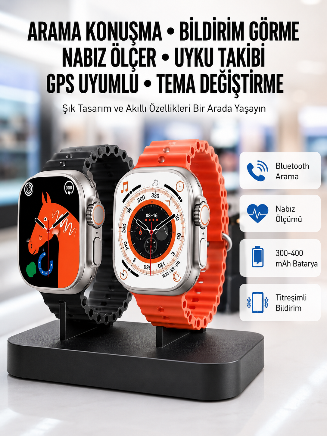 Yeni Model Akıllı Saat Ultra Smart Watch Gümüş Kasa 45mm Titreşim - Lisinya