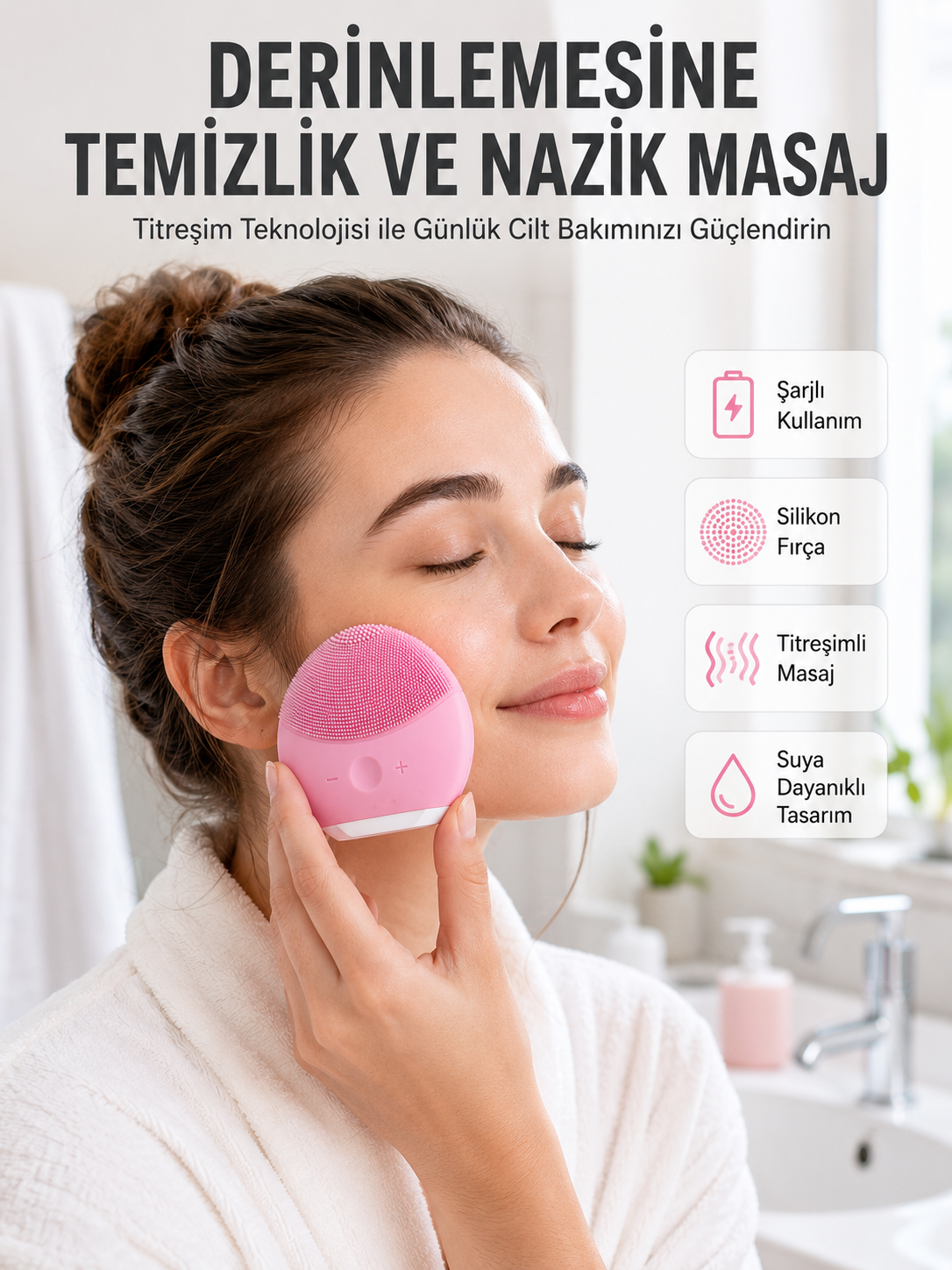 Hassas Ciltlere Özel Titreşimli Yüz Temizleme ve Masaj Aleti - Lisinya Hassas Ciltlere Özel Titreşimli Yüz Temizleme ve Masaj Aleti - Lisinya