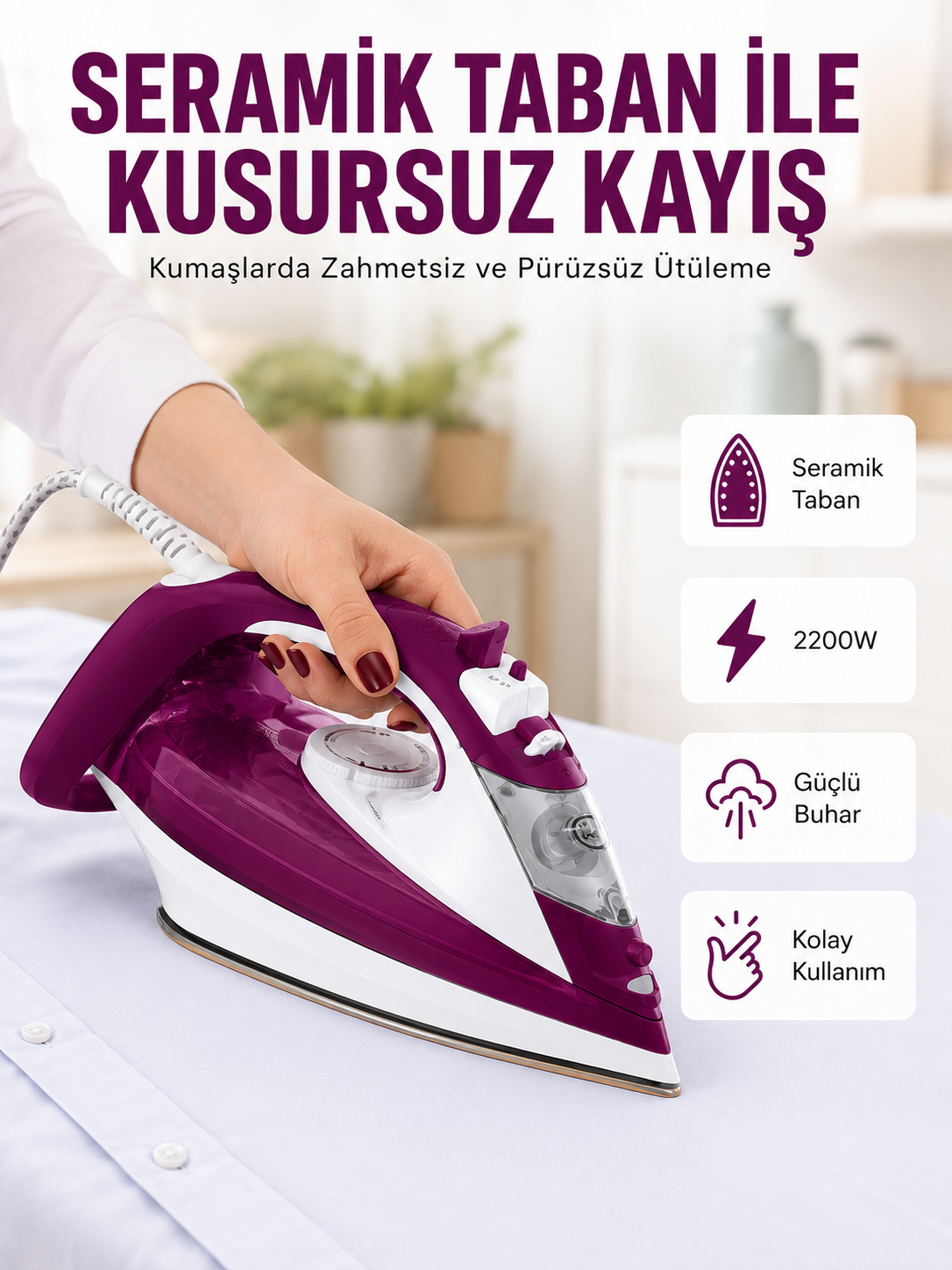 Buharlı Kablolu Ütü 2200 Watt Kireçlenme Önleyici Şok Buharlı Yeni Nesil - Lisinya Buharlı Kablolu Ütü 2200 Watt Kireçlenme Önleyici Şok Buharlı Yeni Nesil - Lisinya