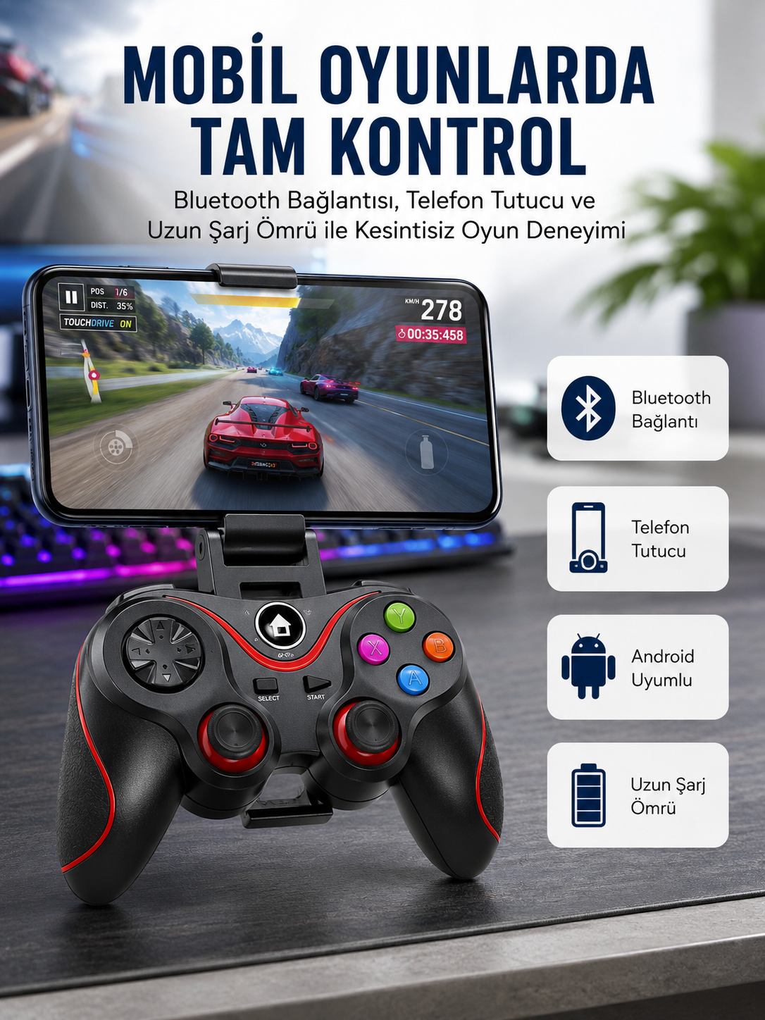 Kablosuz Oyun Kolu Bluetooth Joystick Gamepad Android Uyumlu - Lisinya Kablosuz Oyun Kolu Bluetooth Joystick Gamepad Android Uyumlu - Lisinya