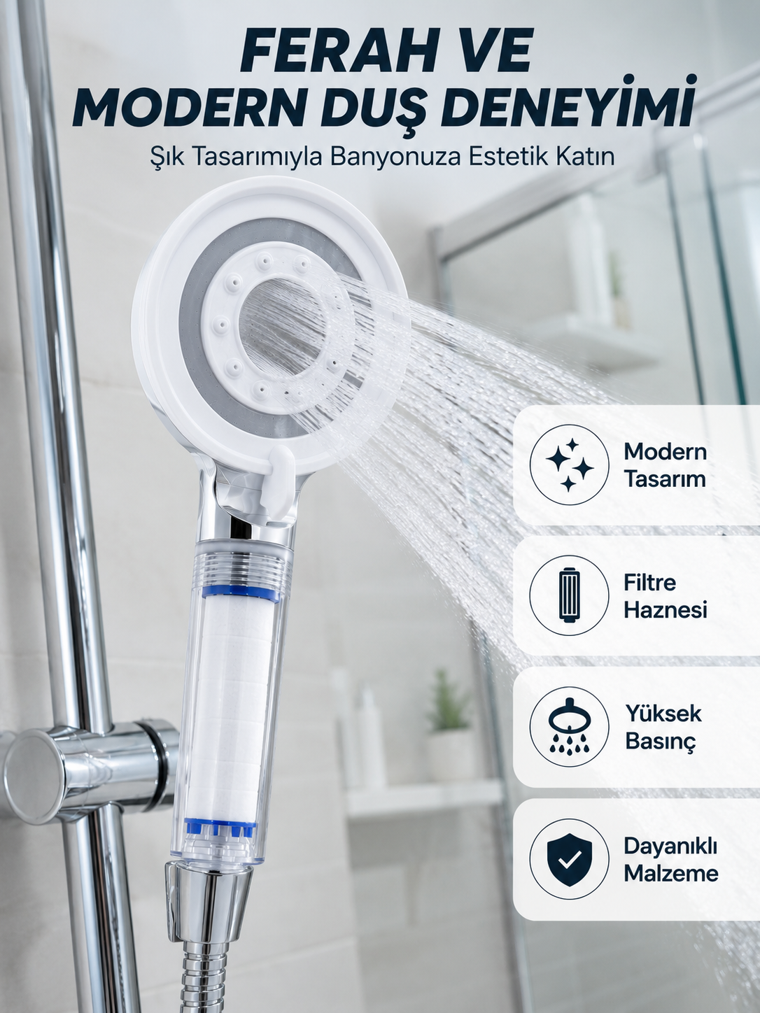 Mineral Taşlı Filtreli Duş Başlığı Güçlü Su Basınçlı Banyo Başlığı - Lisinya Mineral Taşlı Filtreli Duş Başlığı Güçlü Su Basınçlı Banyo Başlığı - Lisinya