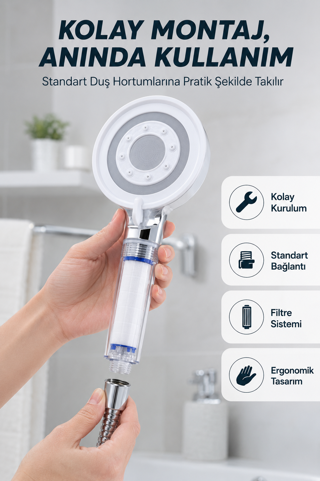 Filtre Hazneli Basınç Artırıcı Duş Başlığı Kireç Filtreli El Duşu - Lisinya Filtre Hazneli Basınç Artırıcı Duş Başlığı Kireç Filtreli El Duşu - Lisinya