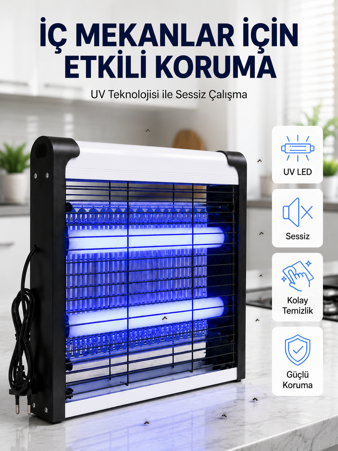 30 m² Etki Alanlı Mavi Işıklı Sinek Öldürücü Cihaz - Lisinya 30 m² Etki Alanlı Mavi Işıklı Sinek Öldürücü Cihaz - Lisinya