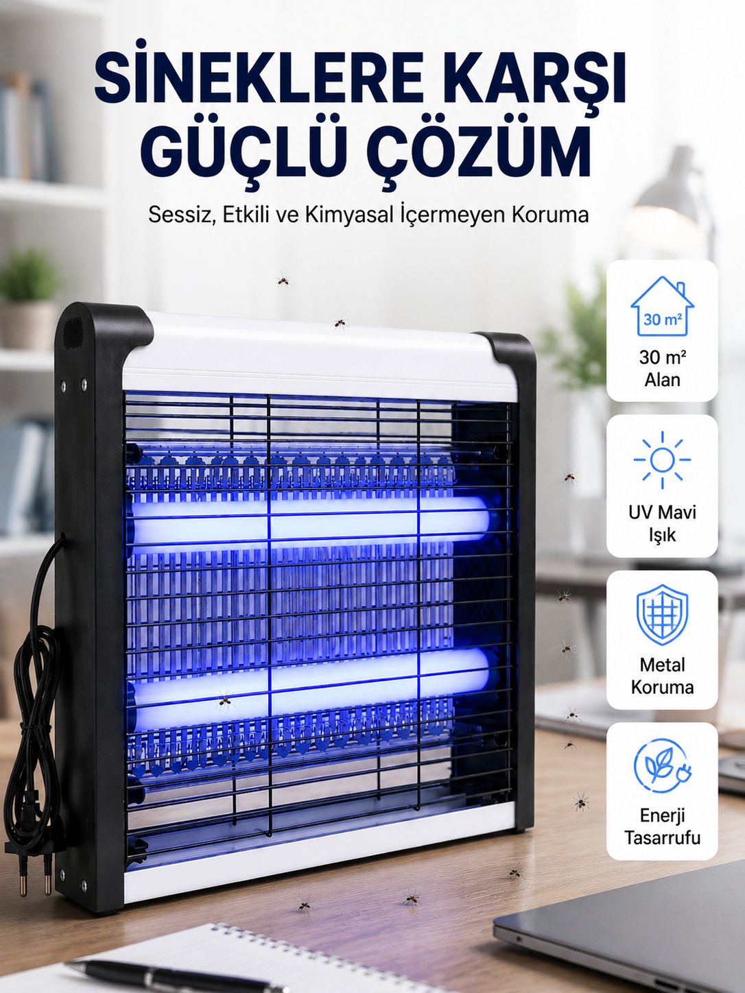 Kimyasal İçermeyen UV Işıklı Elektrikli Sinek ve Böcek Öldürücü - Lisinya