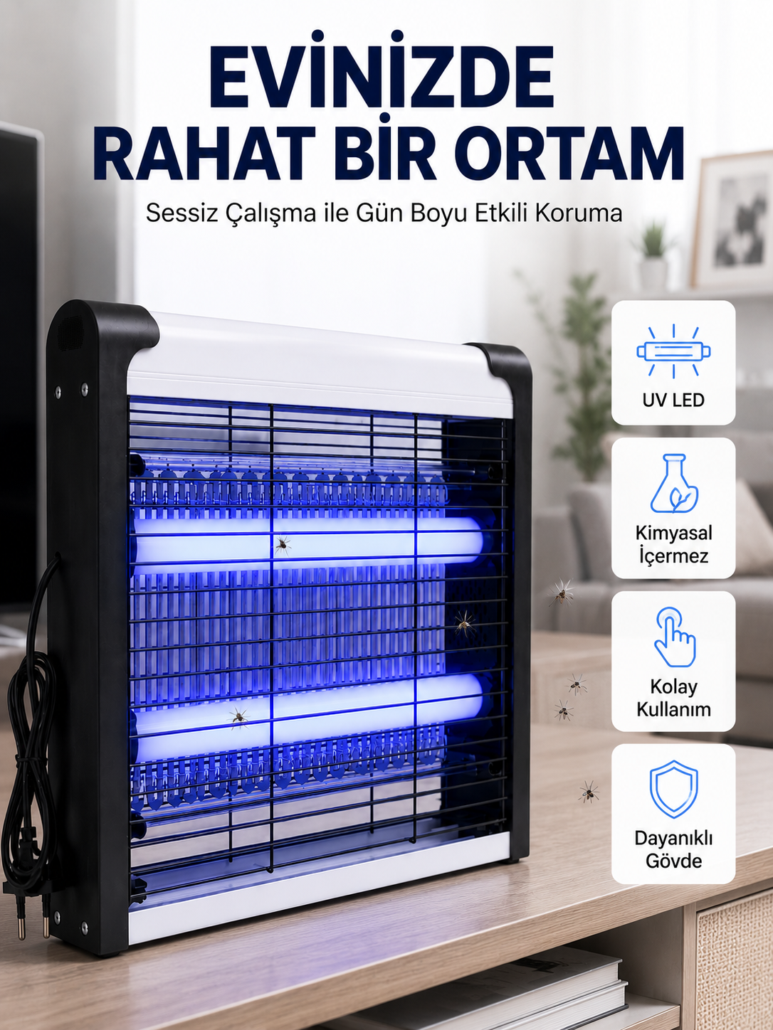Ev, Ofis ve İş Yerleri İçin Sessiz UV LED Sinek Yakalama Cihazı - Lisinya