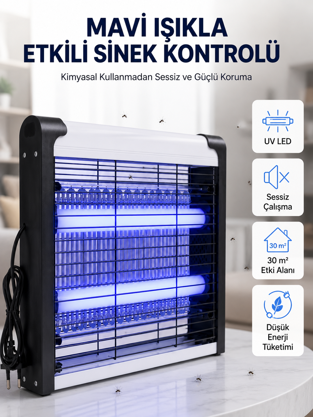Enerji Tasarruflu Elektrikli Sinek Öldürücü Güvenli ve Etkili Koruma - Lisinya