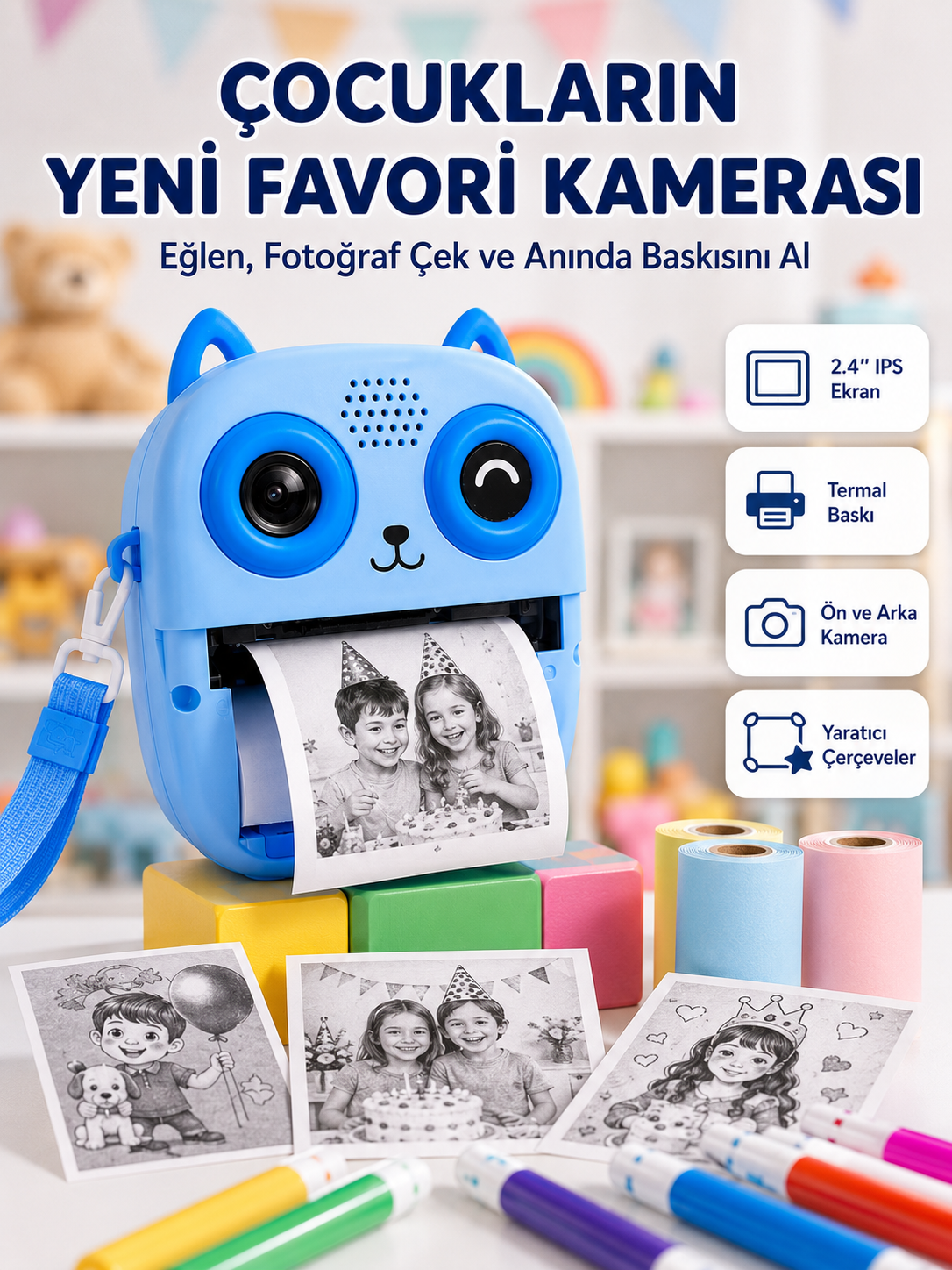 Anında Baskılı Çocuk Fotoğraf Makinesi Termal Yazıcılı Selfie Kamerası - Lisinya Anında Baskılı Çocuk Fotoğraf Makinesi Termal Yazıcılı Selfie Kamerası - Lisinya