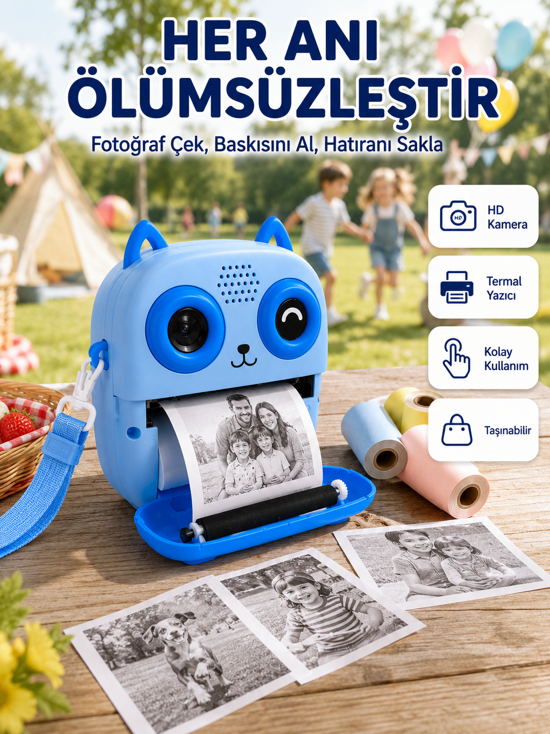 Çocuklar İçin Termal Baskılı Dijital Fotoğraf Makinesi Ön ve Arka Kameralı - Lisinya Çocuklar İçin Termal Baskılı Dijital Fotoğraf Makinesi Ön ve Arka Kameralı - Lisinya
