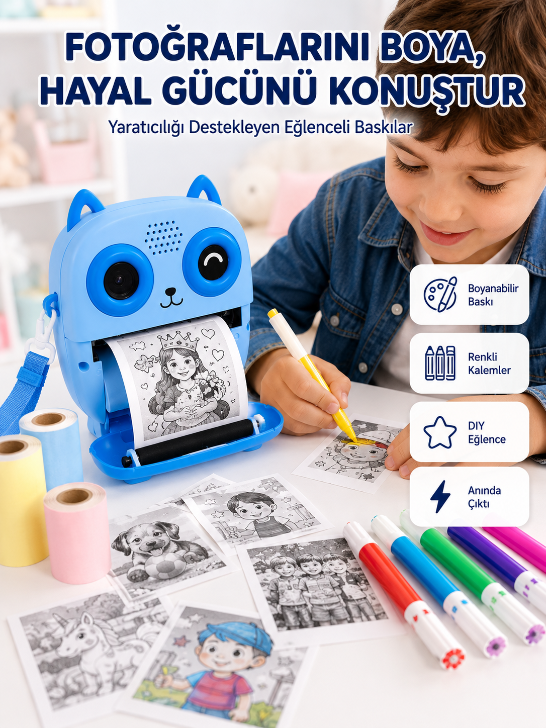Anında Fotoğraf Basan Çocuk Kamerası Eğitici ve Eğlenceli Termal Yazıcılı - Lisinya Anında Fotoğraf Basan Çocuk Kamerası Eğitici ve Eğlenceli Termal Yazıcılı - Lisinya